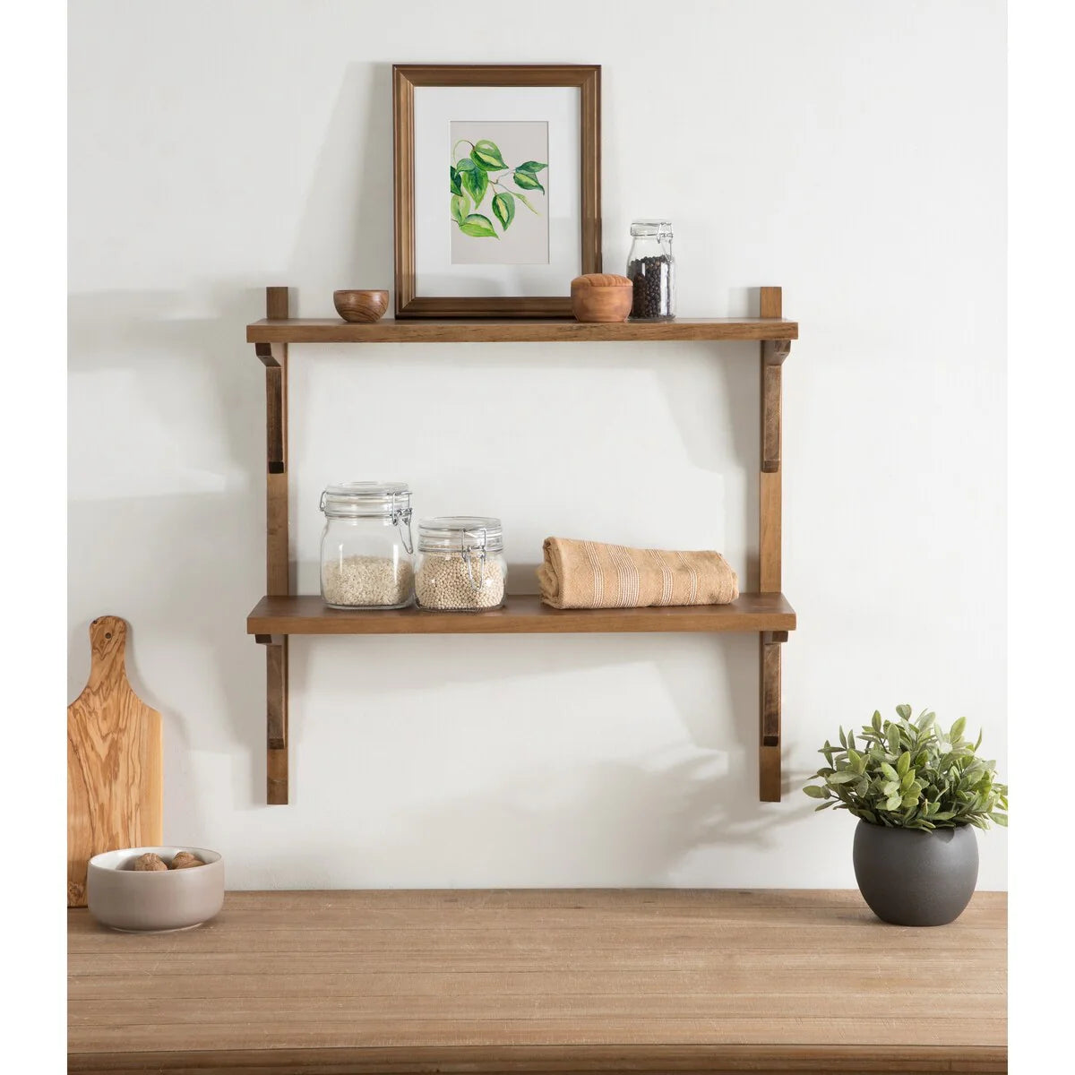 Mid-Century Wall Shelves, 24x8x24 Inch Decorative Wall Mounted Storage and Display Shelving for Home Decor