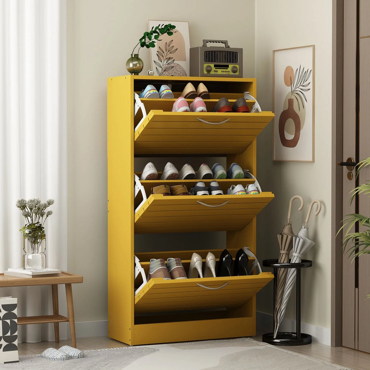 Modern Shoe Storage Cabinet for Entryway and Hallway, Space-Saving Shoe Organizer