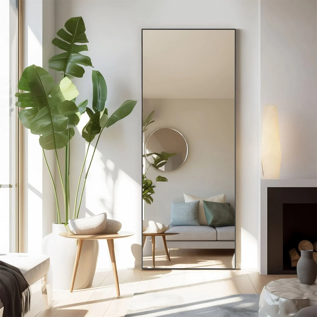 Full Length Mirror with Stand, Aluminum Alloy Frame Full Body Floor Mirror for Bedroom and Cloakroom