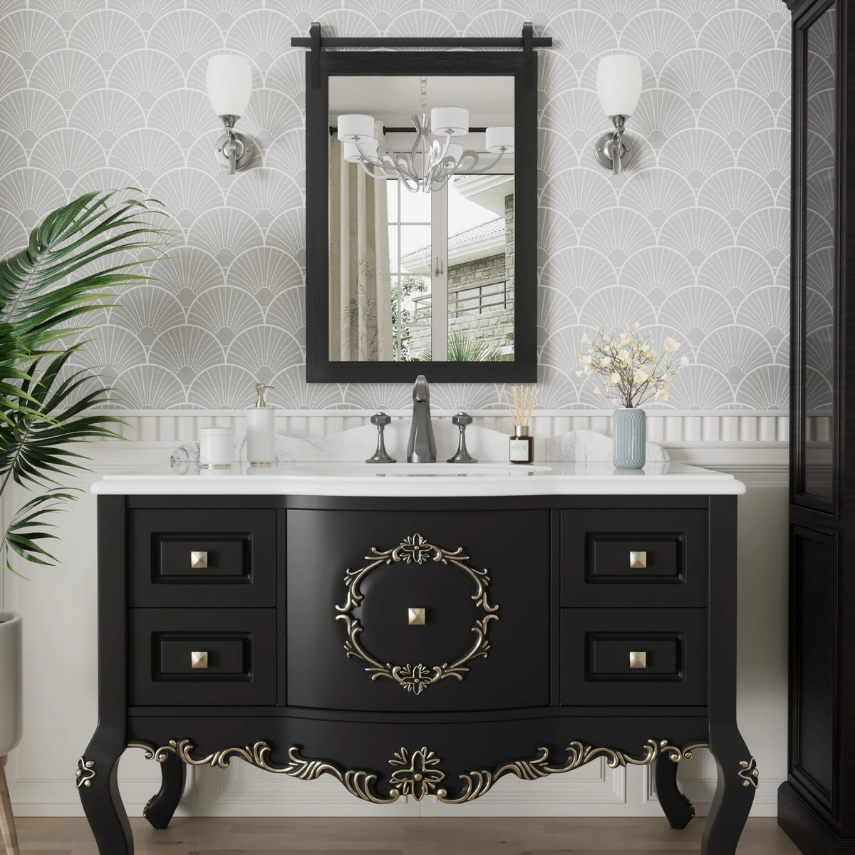 Modern Rectangular Wall Mirror with Wood Frame, Bathroom and Barn Door Mirror, Multiple Sizes