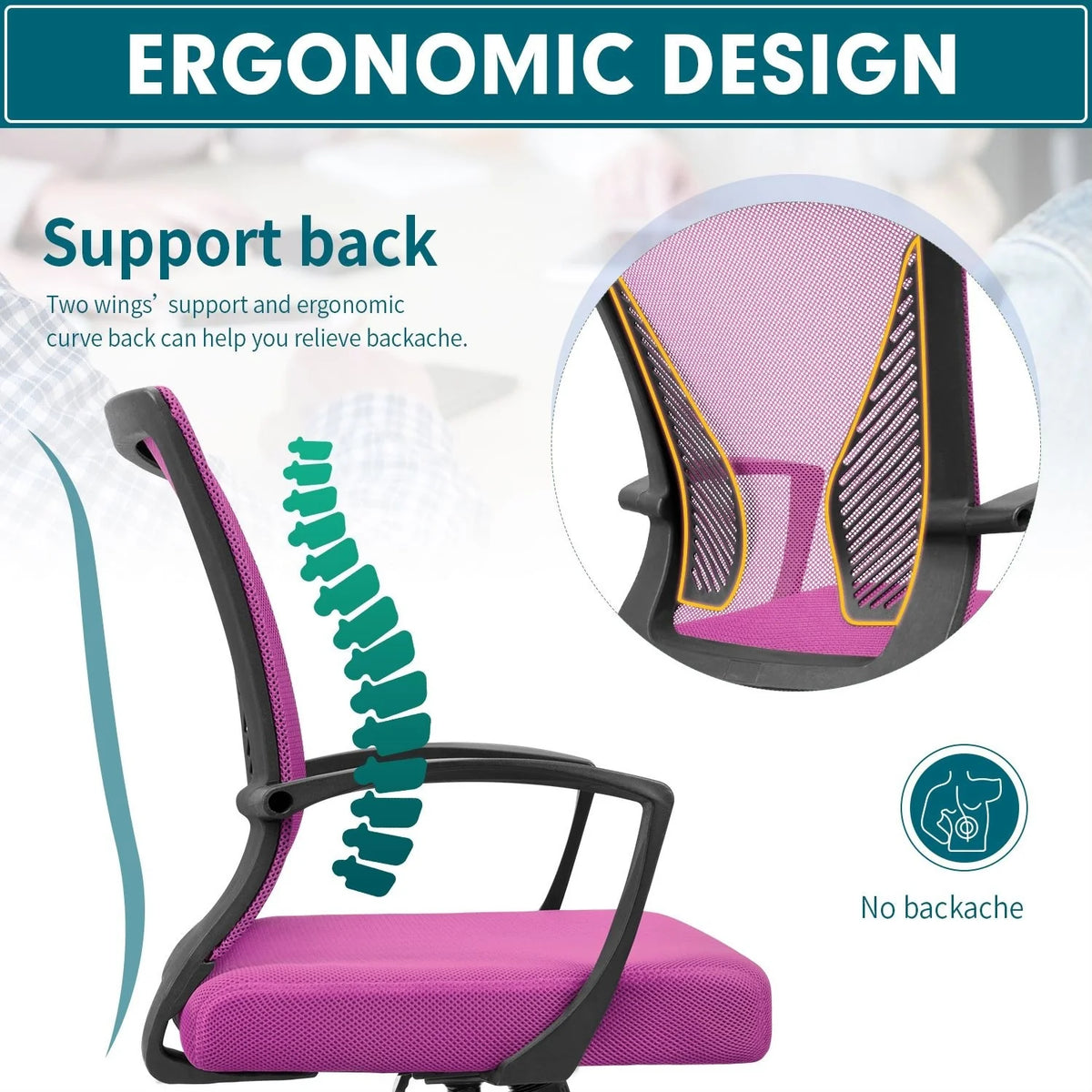 Ergonomic Mesh Office Chair with Lumbar Support, Breathable Computer Desk Chair