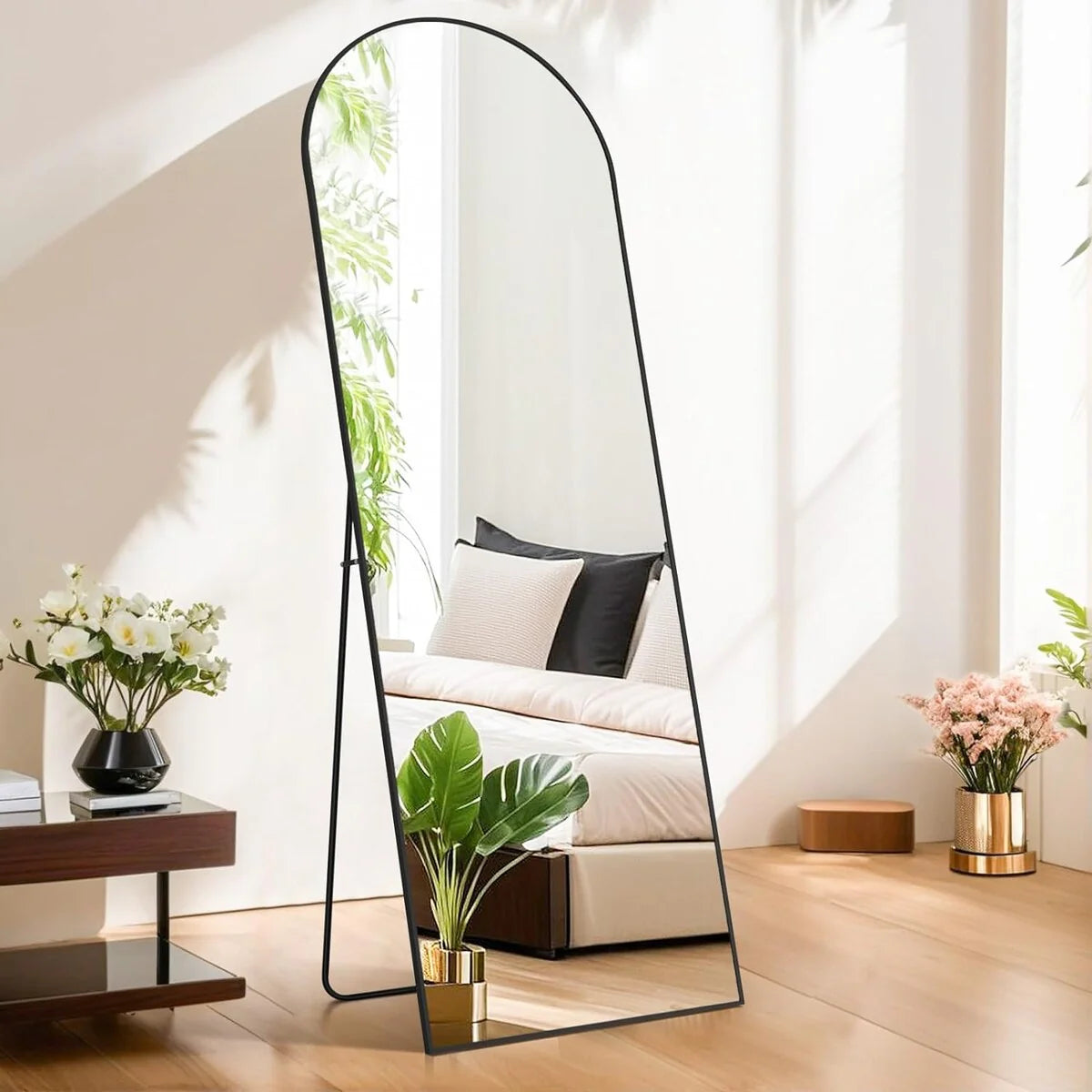 Full Length Mirror with Stand, Aluminum Alloy Frame Full Body Floor Mirror for Bedroom and Cloakroom