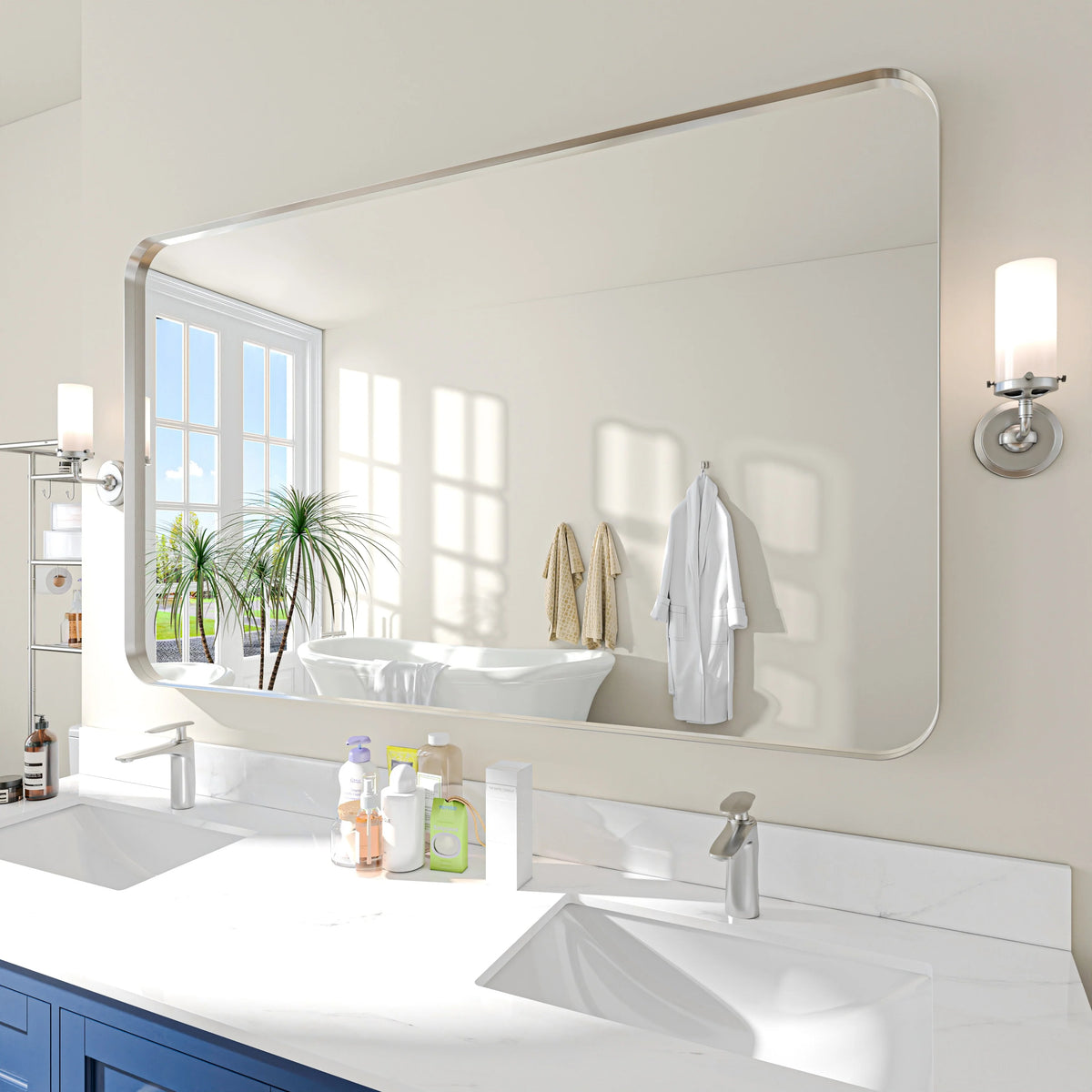 Aluminum Alloy Rounded Corner Vanity Mirror, Modern Wall Mounted Mirror for Bathroom, Bedroom and Home Decor
