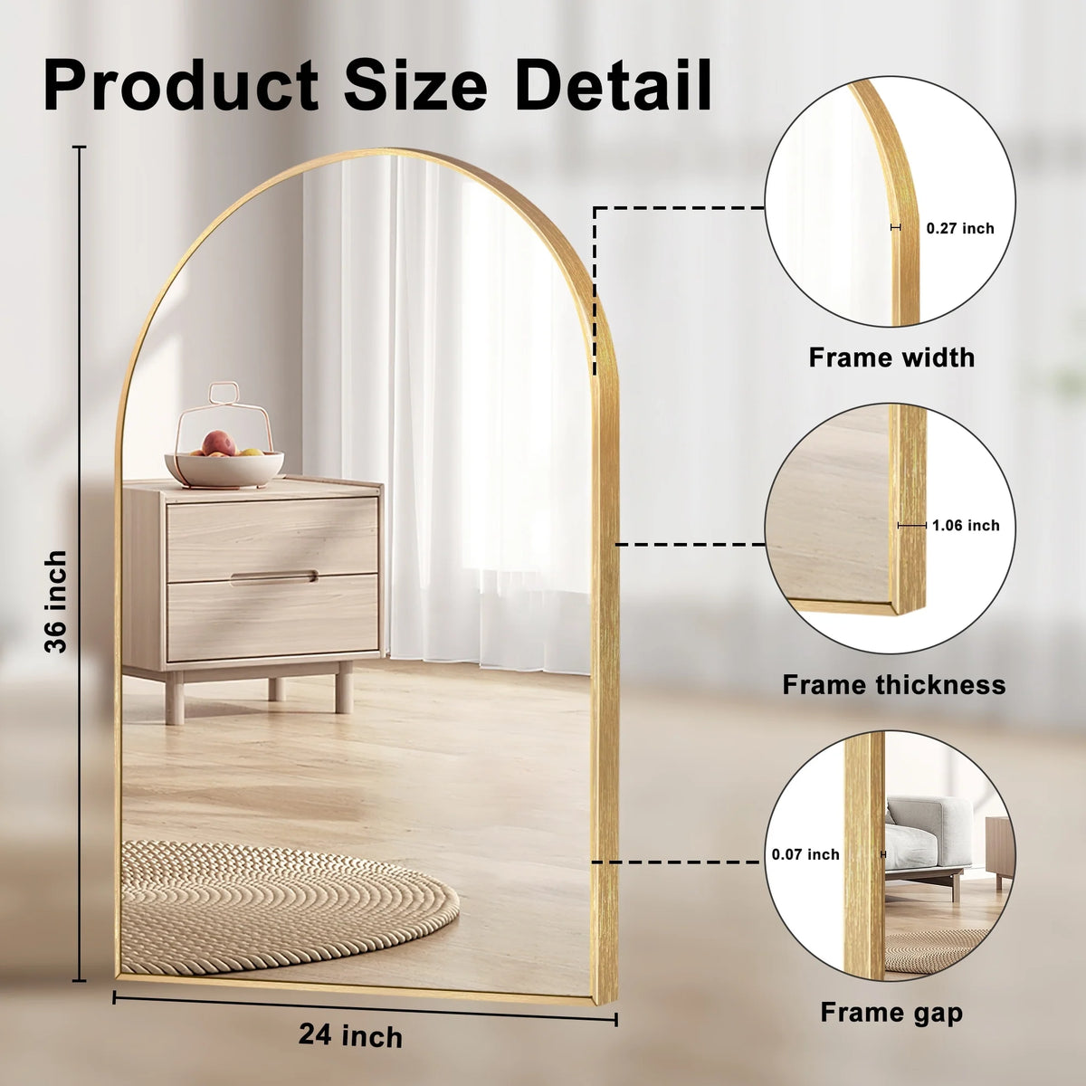 Modern Arch Aluminum Bathroom Wall Mirror, Wall Mounted Vanity Mirror for Bathroom, Bedroom and Home Decor