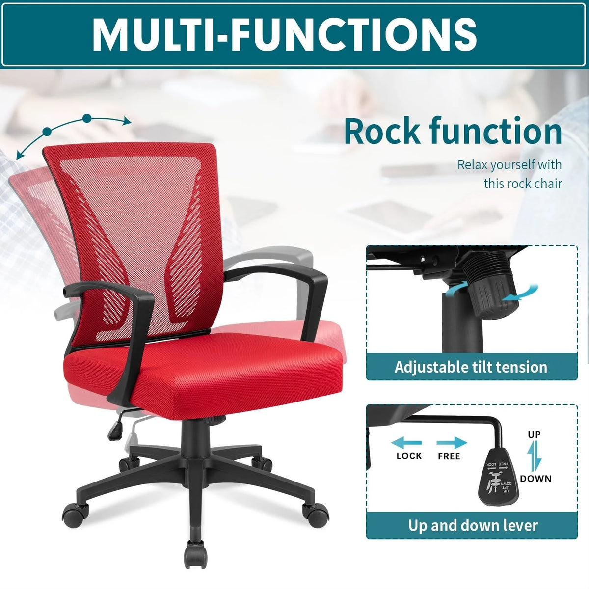 Ergonomic Mesh Office Chair with Lumbar Support, Breathable Computer Desk Chair