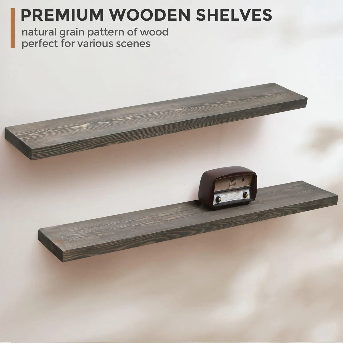 Set of 2 Handcrafted European Pine Floating Wall Shelves, Natural Rustic Wood