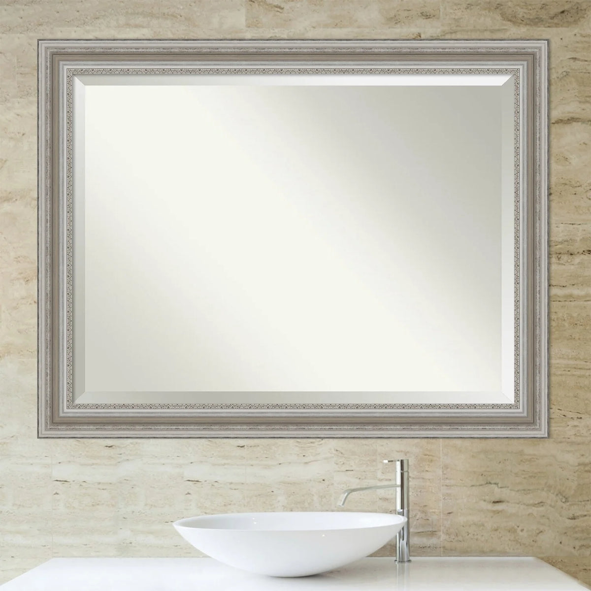 Beveled Bathroom Wall Mirror, Silver Frame Decorative Vanity Mirror for Bathroom, Bedroom and Entryway