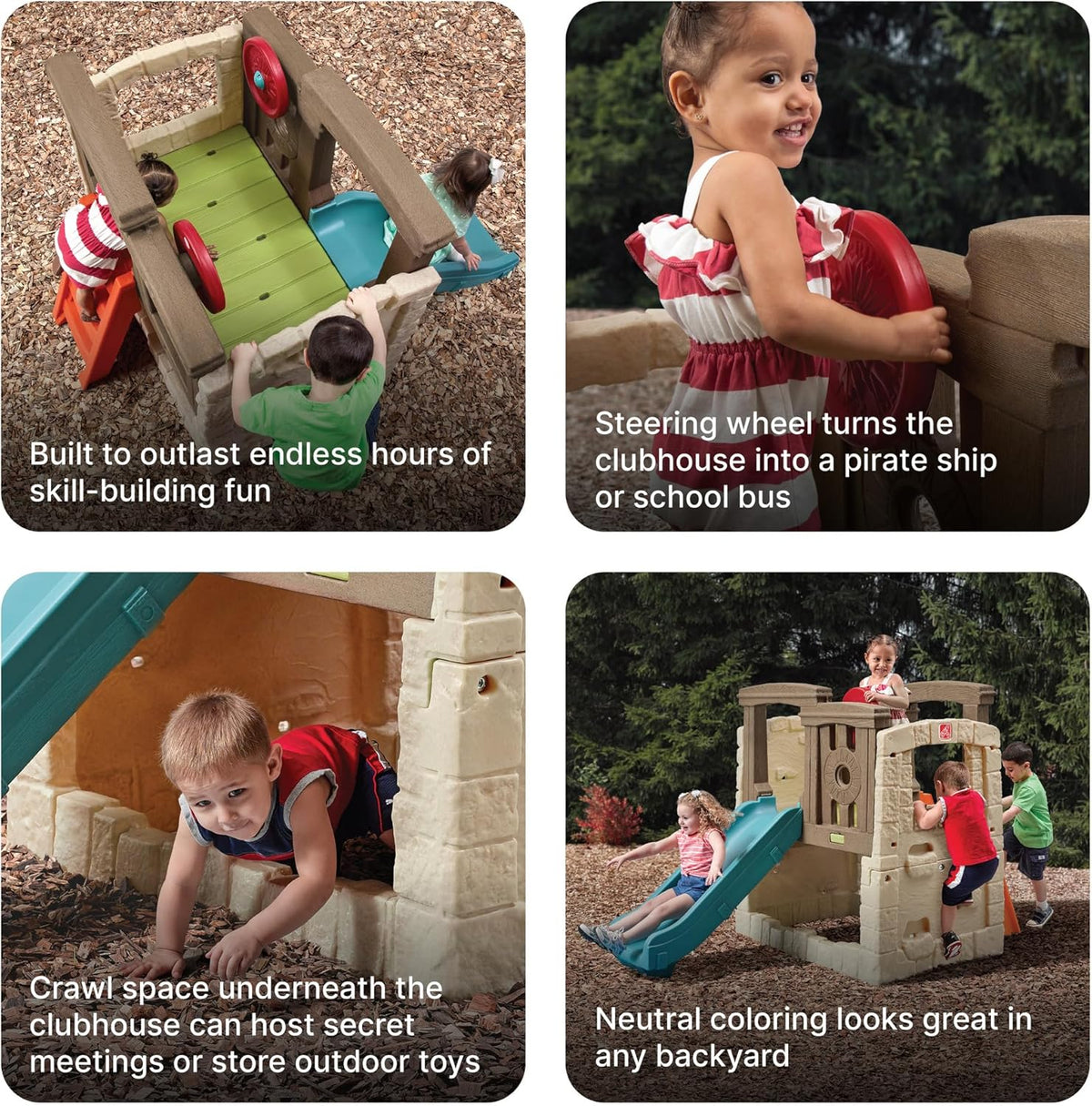 Kids Outdoor Playset with Slide & Climbing Wall, Backyard Playground Equipment for Children