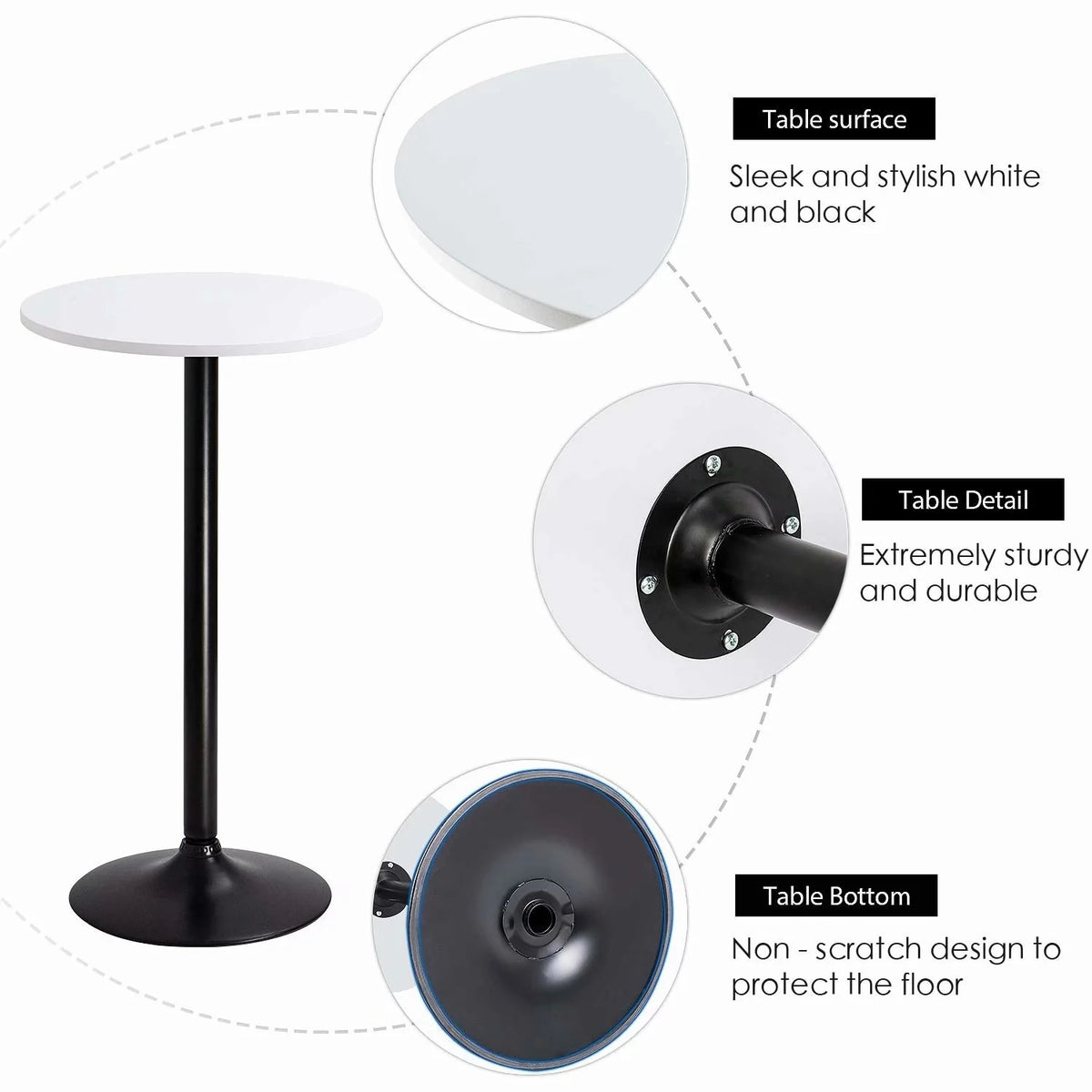 Round Bistro Pub Table, Bar Height Cocktail Table with Metal Base and MDF Top, 23.8 Inch