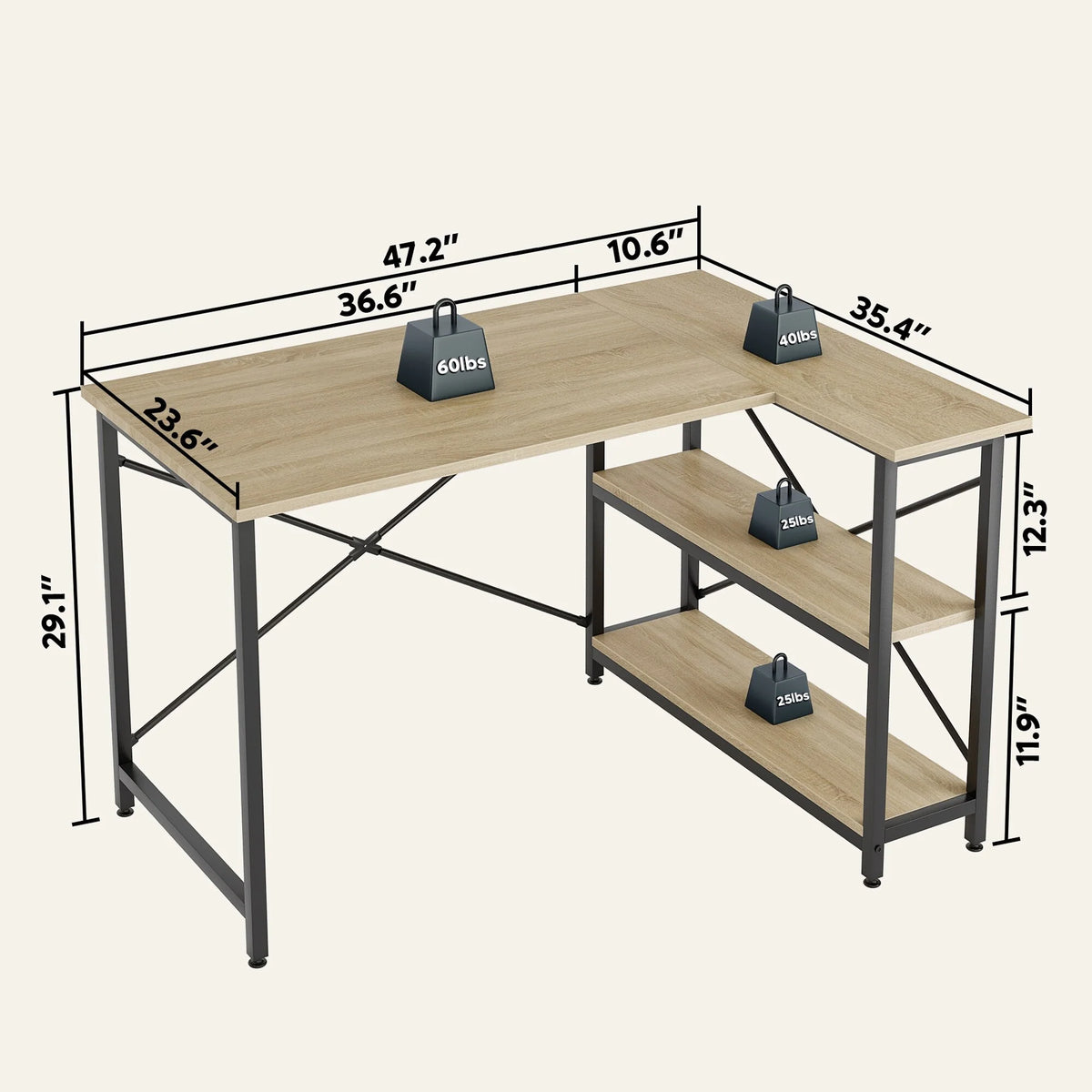 Small L Shaped Computer Desk with Storage Shelves, Compact Corner Workstation for Home Office and Study