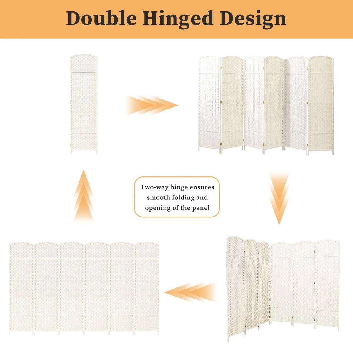 6 FT Tall Woven Fiber Room Divider, Freestanding Folding Privacy Screen