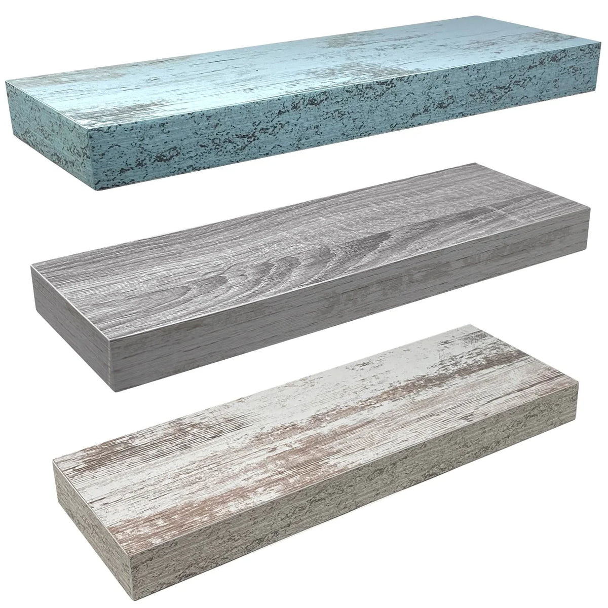 3-Pack Rustic Wood Floating Wall Shelves, Beach Style Hanging Display and Storage Shelves