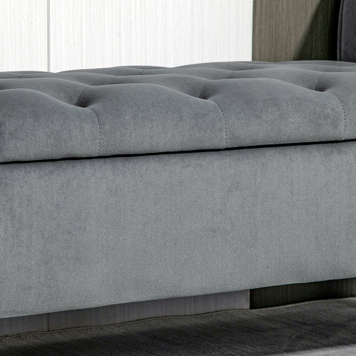 Button-Tufted Storage Ottoman Bench, Upholstered Bed Bench with Rolled Armrests for Bedroom, Living Room and Hallway