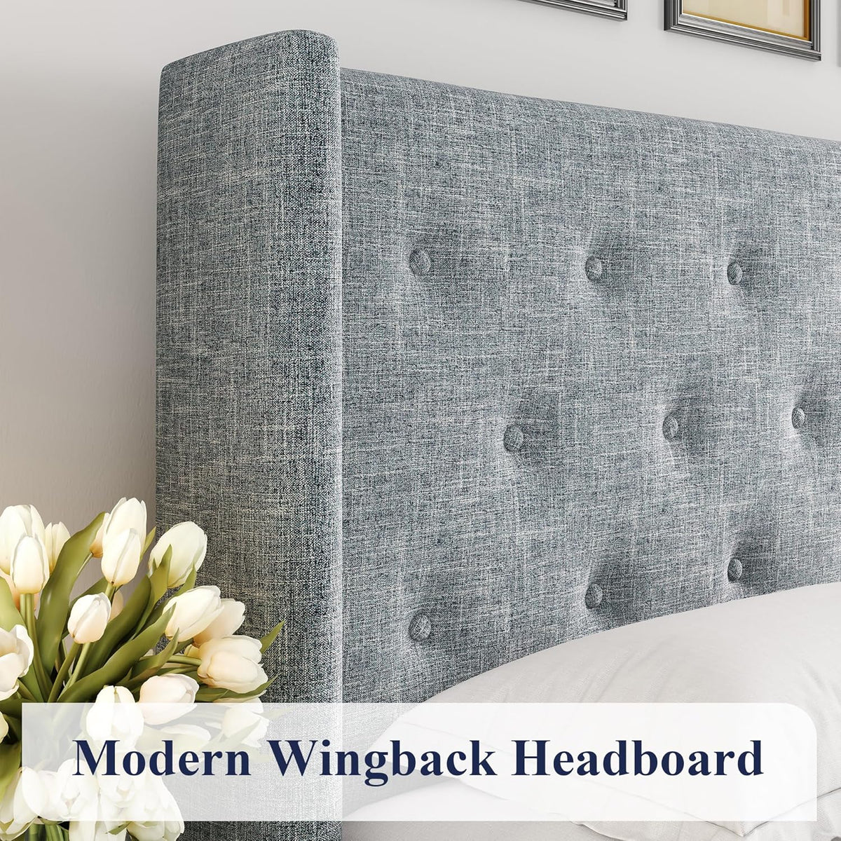 Queen Size Lift Up Storage Bed with Wingback Headboard, Upholstered Platform Bed Frame with Hidden Storage