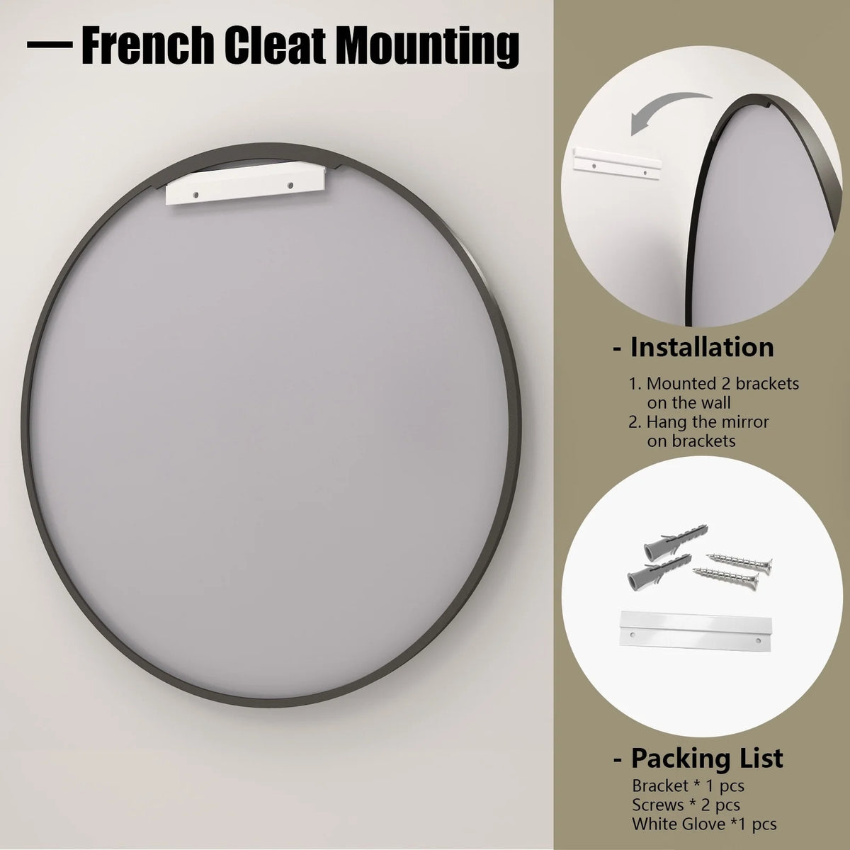 Round Metal Black Frame Bathroom Vanity Mirror, Wall Mounted Decorative Mirror