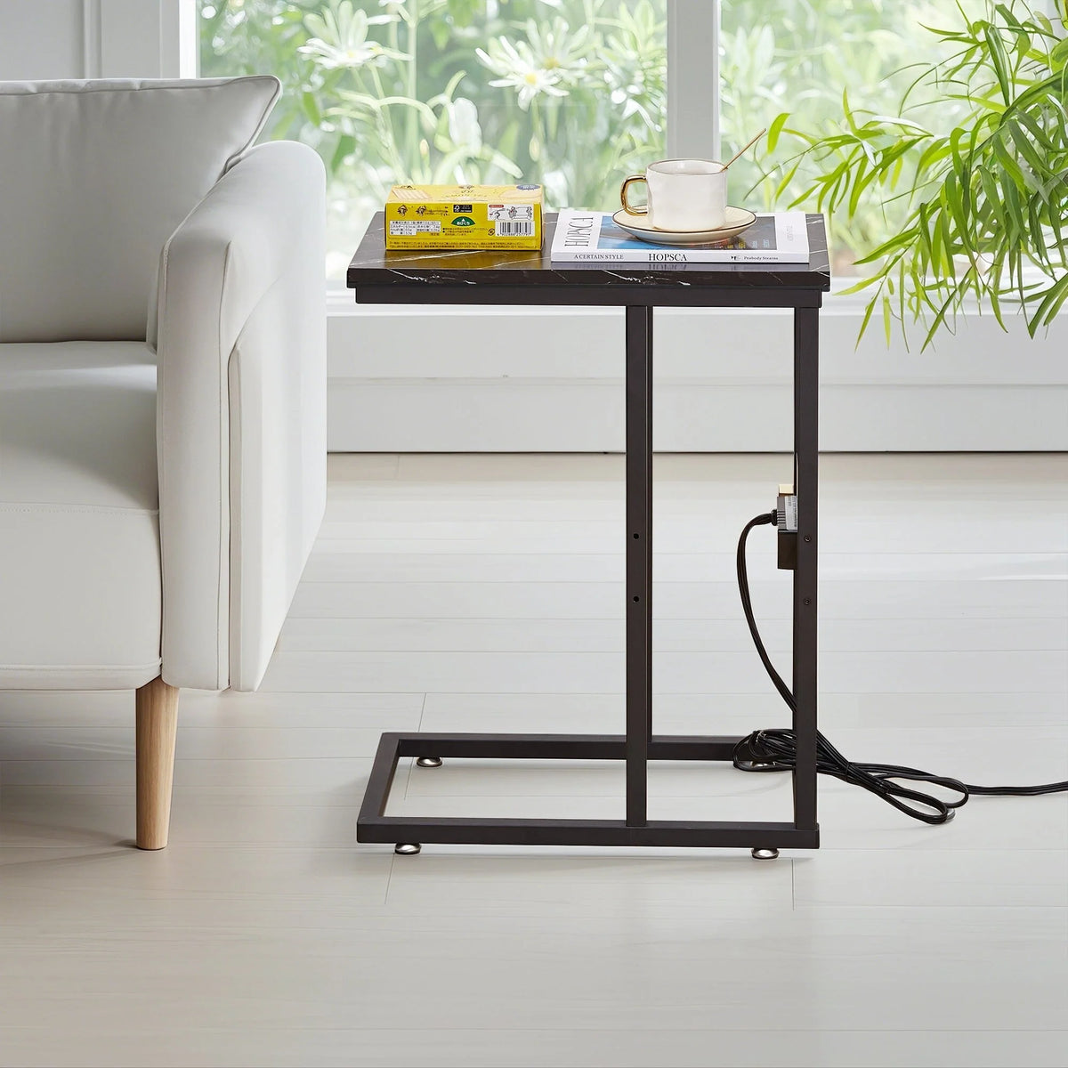 Set of 2 C-Shaped Sofa Side Tables, Small End Tables for Living Room, Bedside and TV Tray