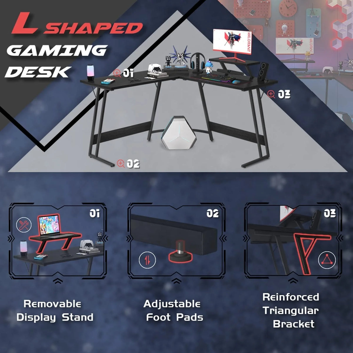 L Shaped Gaming Desk, Corner Computer PC Workstation for Gaming, Home Office and Study