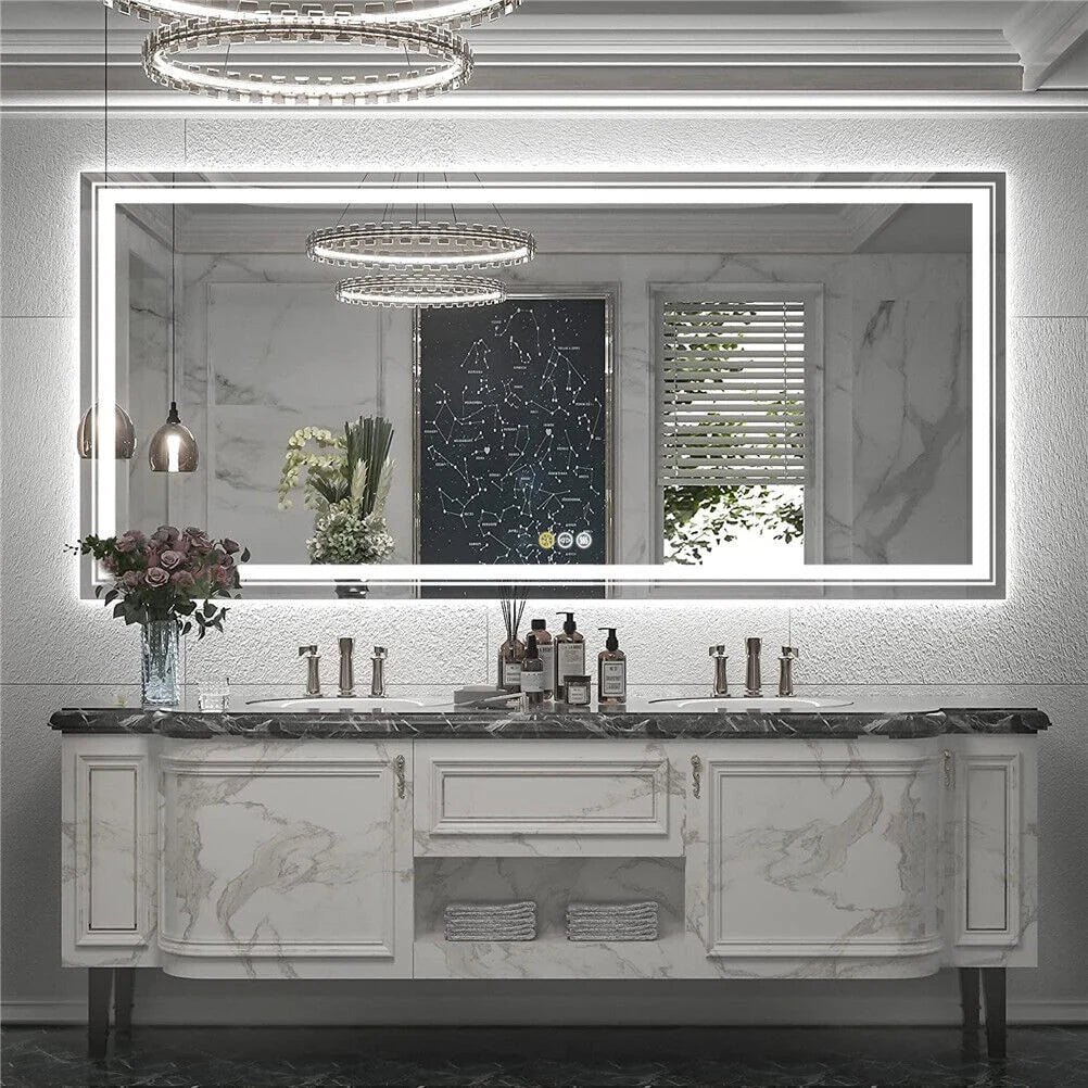 Extra Large LED Lighted Bathroom Mirror, Anti-Fog Wall Mounted Vanity Mirror with 3 Colors