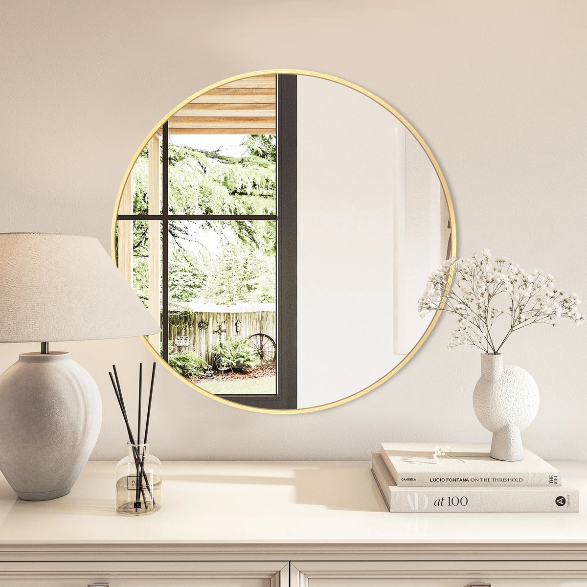 Modern Round Bathroom Vanity Mirror, Wall Mounted Circular Mirror for Bathroom, Bedroom and Home Decor