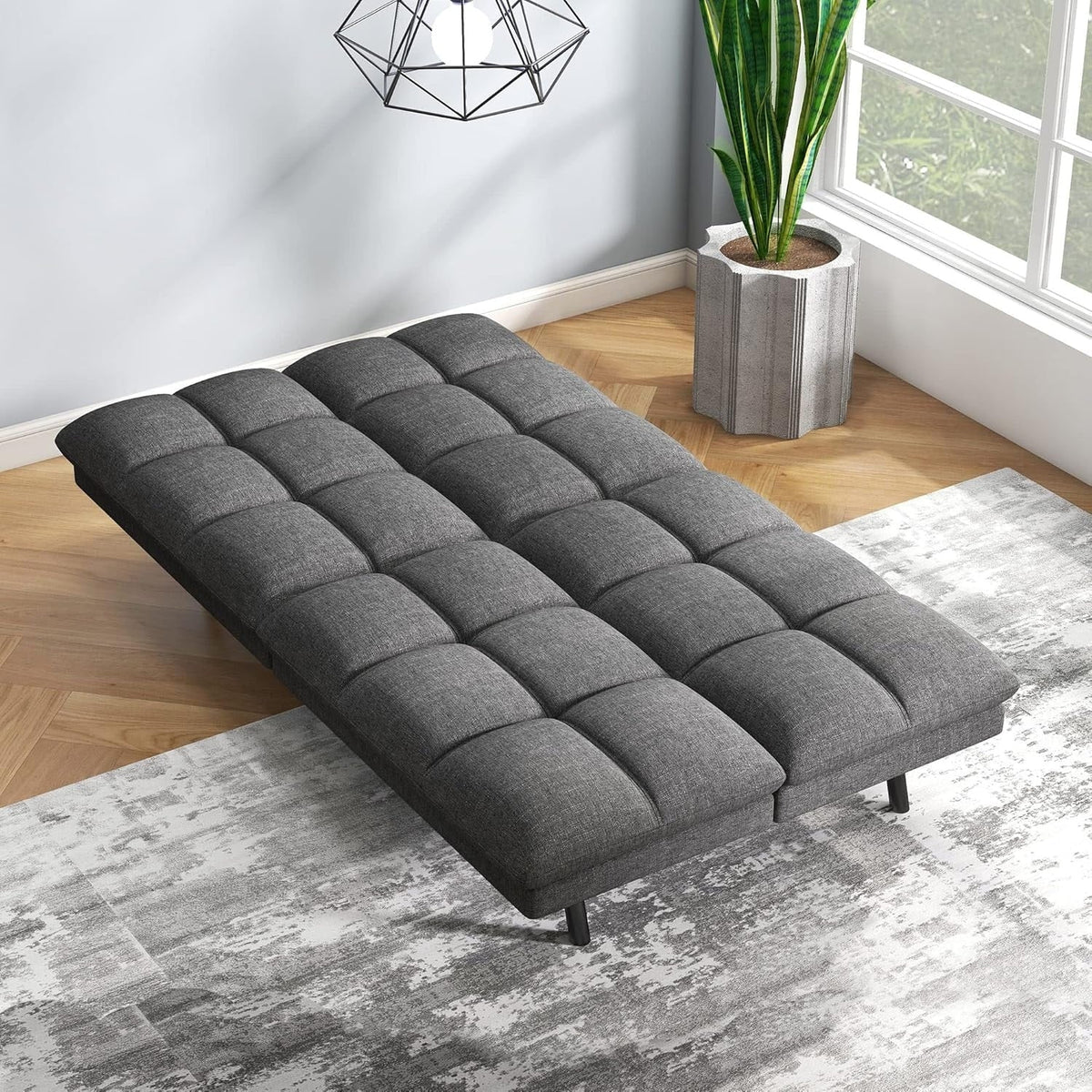 Convertible Futon Sofa Bed with Memory Foam, Foldable Loveseat Sleeper with Adjustable Armrests