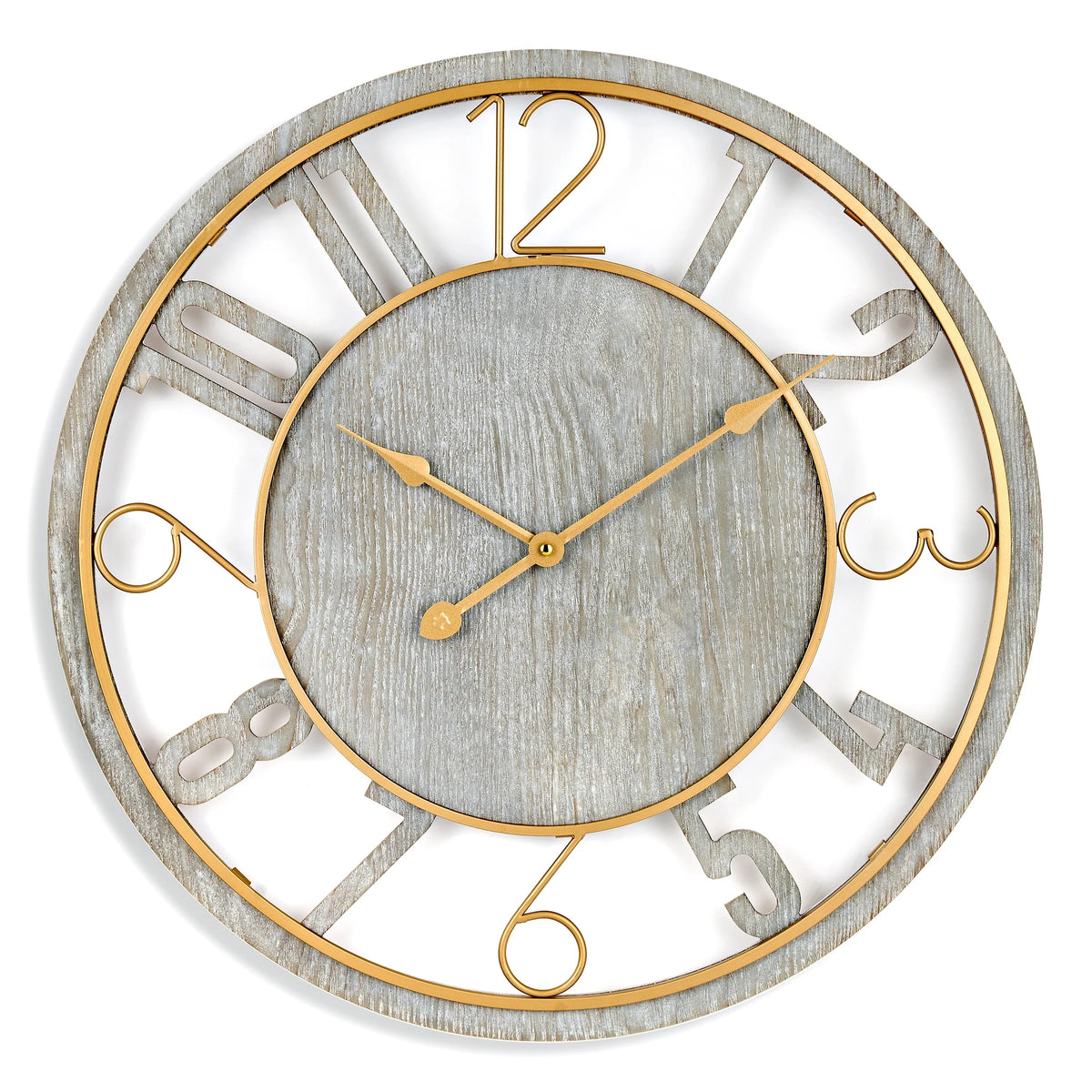 24 Inch Round Wooden Wall Clock, Modern Analog Clock with Numeral Design, Battery Operated