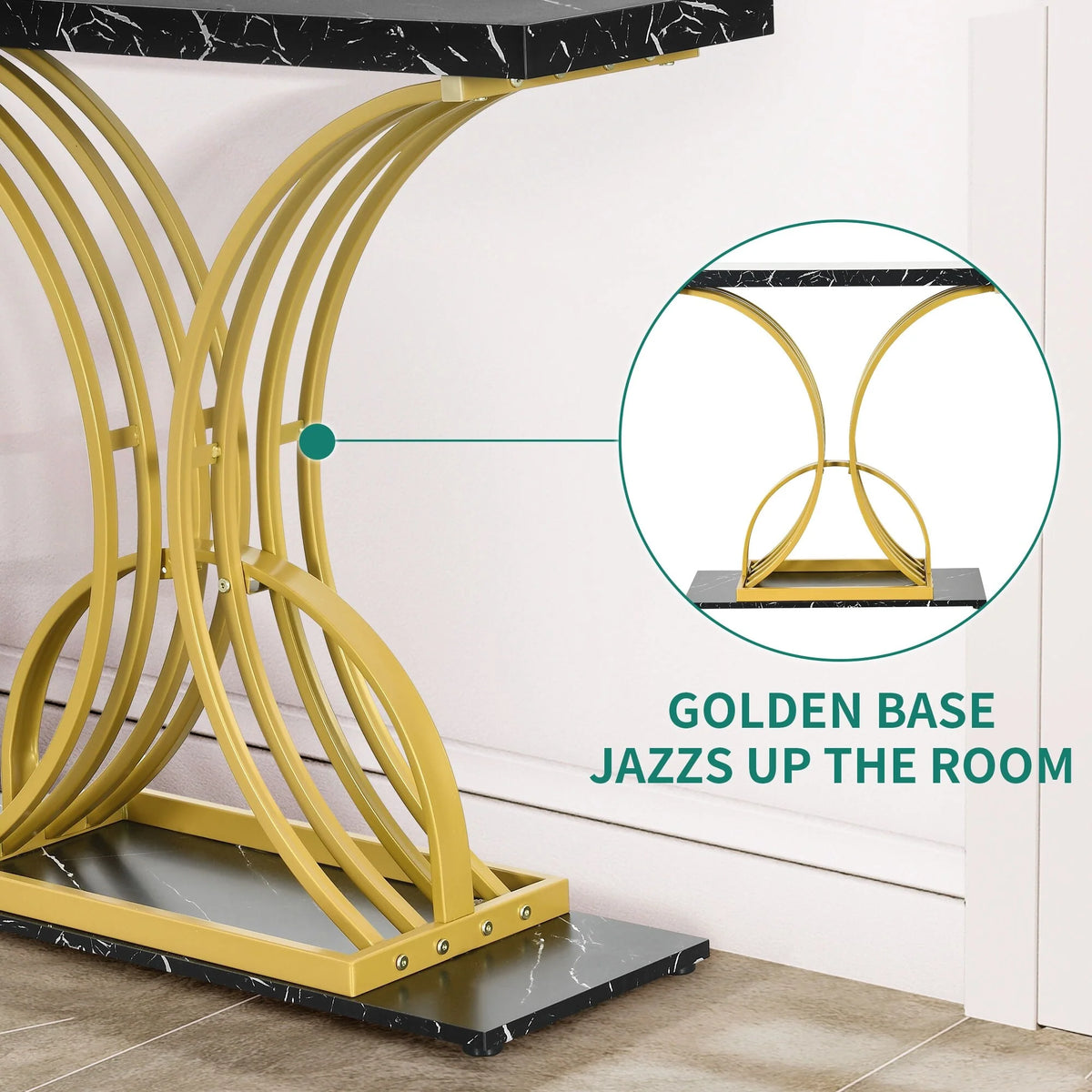 Modern Gold Console Table with Marbled Top, Sofa Table for Entryway and Hallway