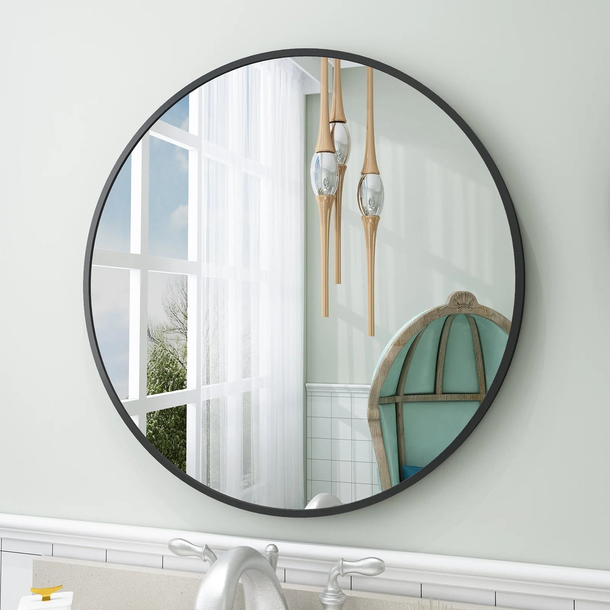 Round Metal Black Frame Bathroom Vanity Mirror, Wall Mounted Decorative Mirror
