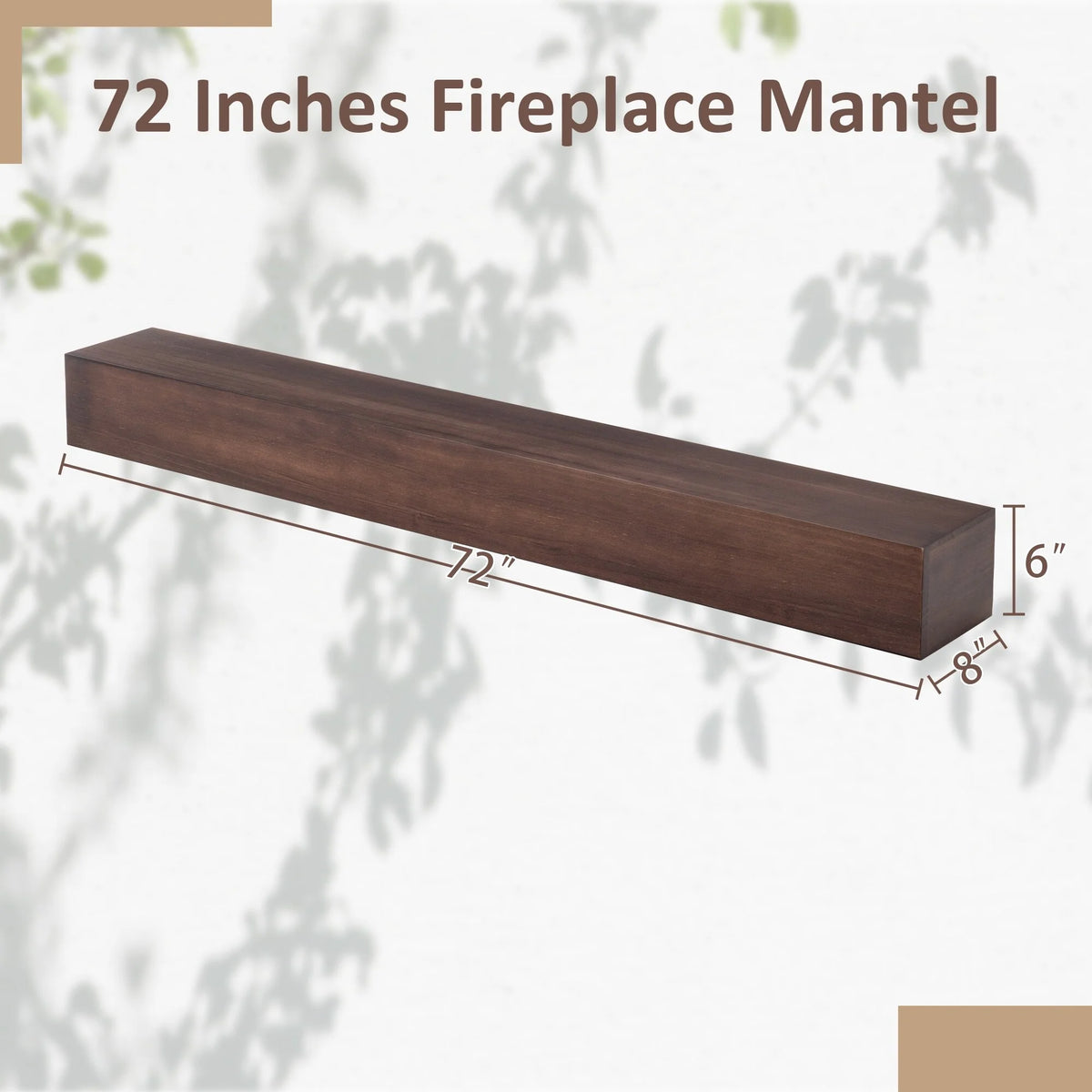 72 Inch Solid Pine Fireplace Mantel, Wall Mounted Floating Shelf in Brown