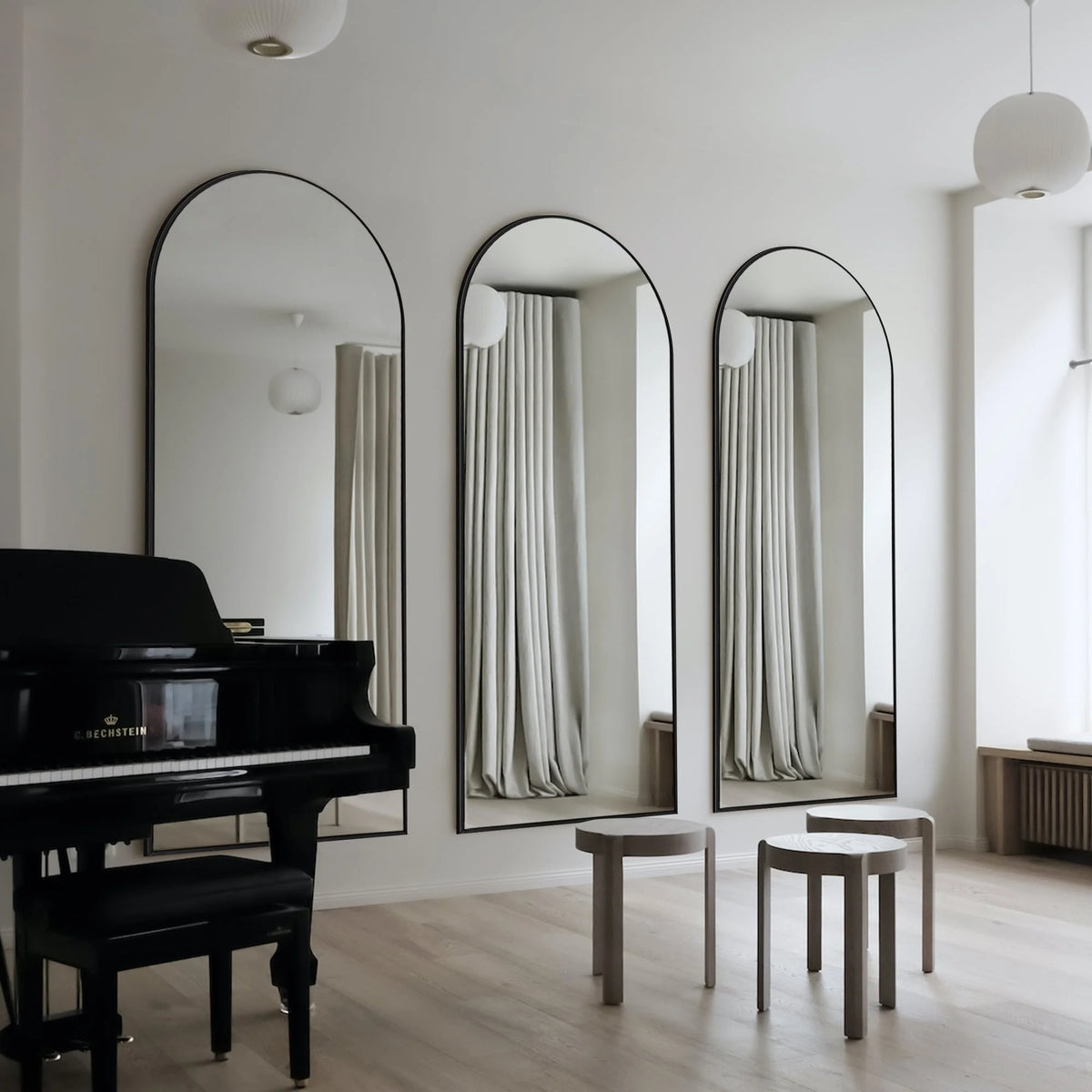 Modern Arched Full Length Floor Mirror, Aluminum Alloy Frame Standing Full Body Mirror