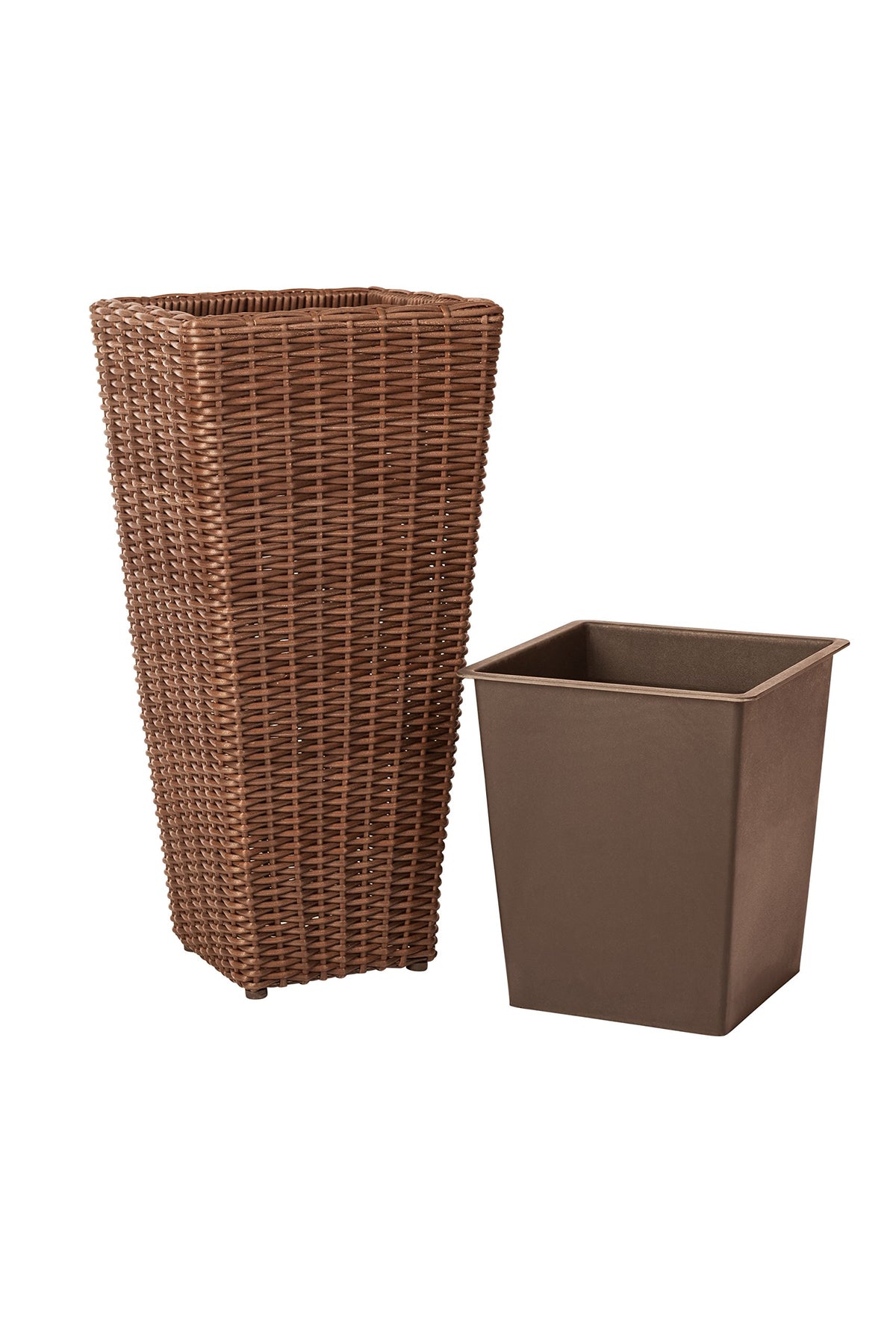 All-Weather Wicker Planter Set with Liners, Outdoor Decorative Garden Plant Pots for Patio, Deck & Balcony