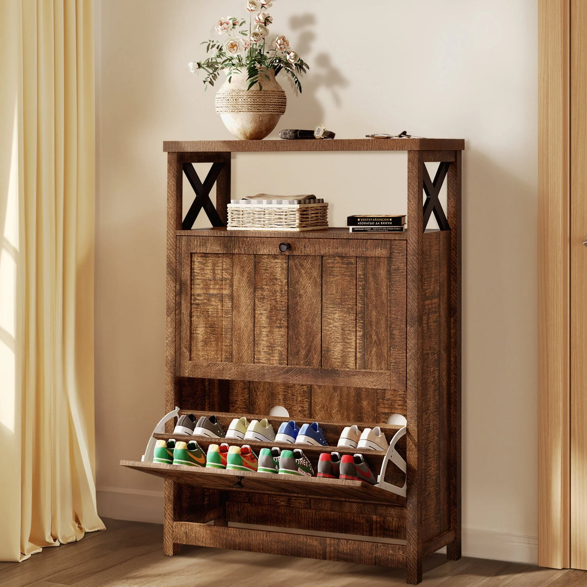 Shoe Storage Cabinet Organizer with 2 Compartments, Entryway and Hallway Shoe Cabinet