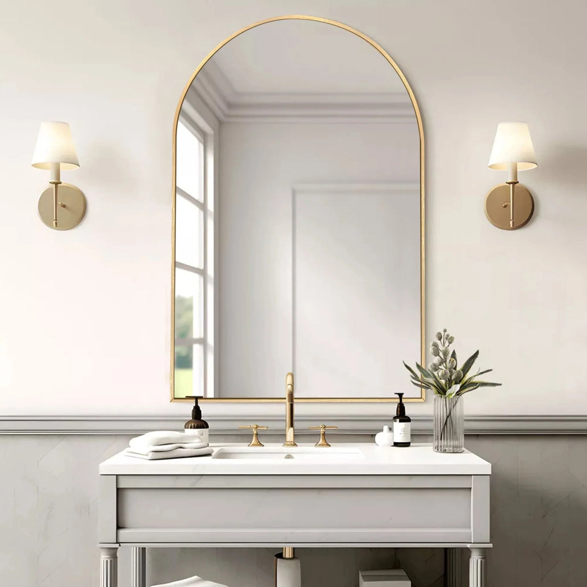 Modern Arch Aluminum Bathroom Wall Mirror, Wall Mounted Vanity Mirror for Bathroom, Bedroom and Home Decor