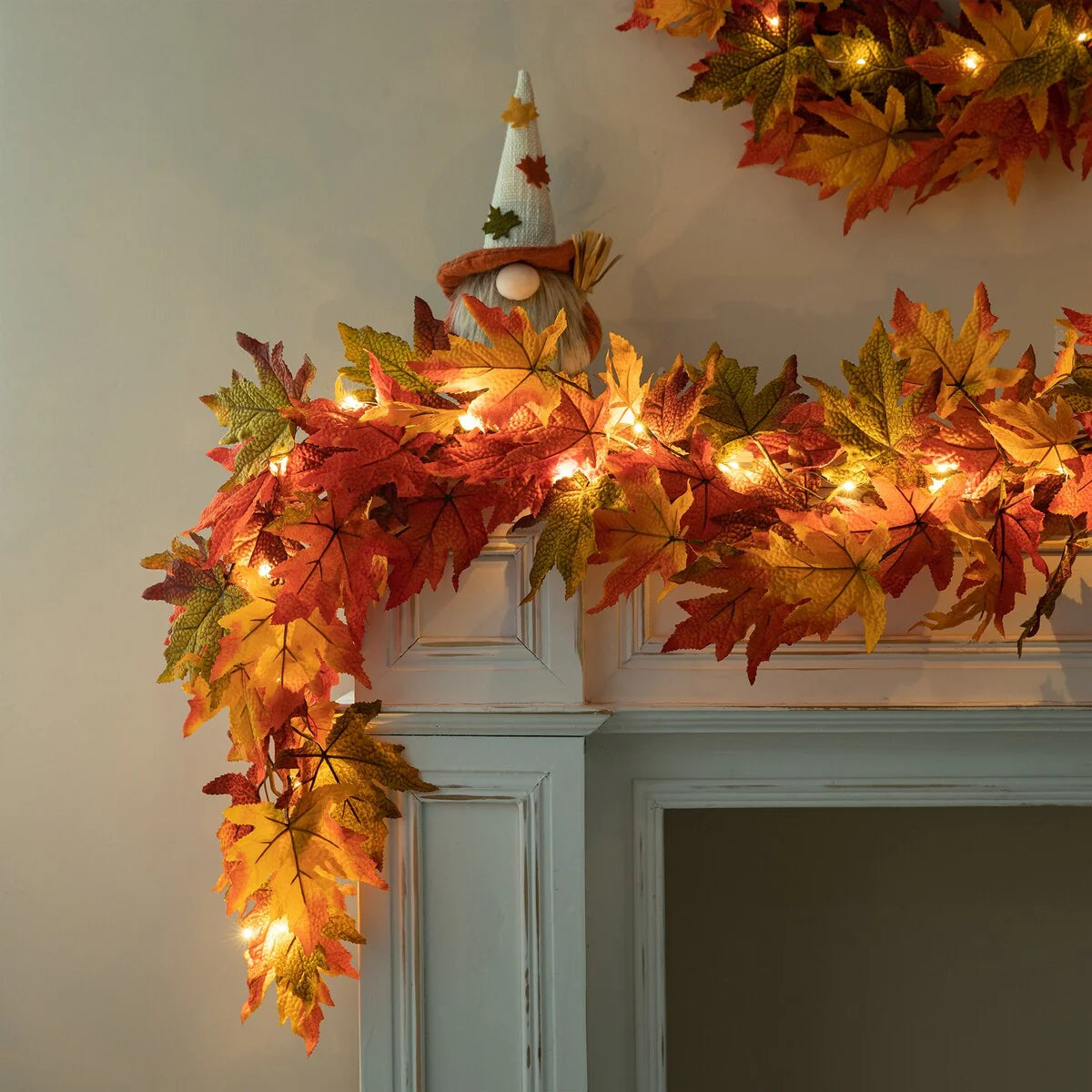 Thanksgiving LED Lighted Fall Maple Leaf Wreath and Garland - Autumn Home Decor