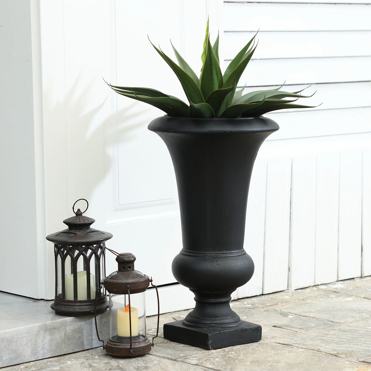 22.75" Tall Handmade Fiber Stone Urn Planter Pot, Decorative Outdoor Garden Flower Container for Patio and Home