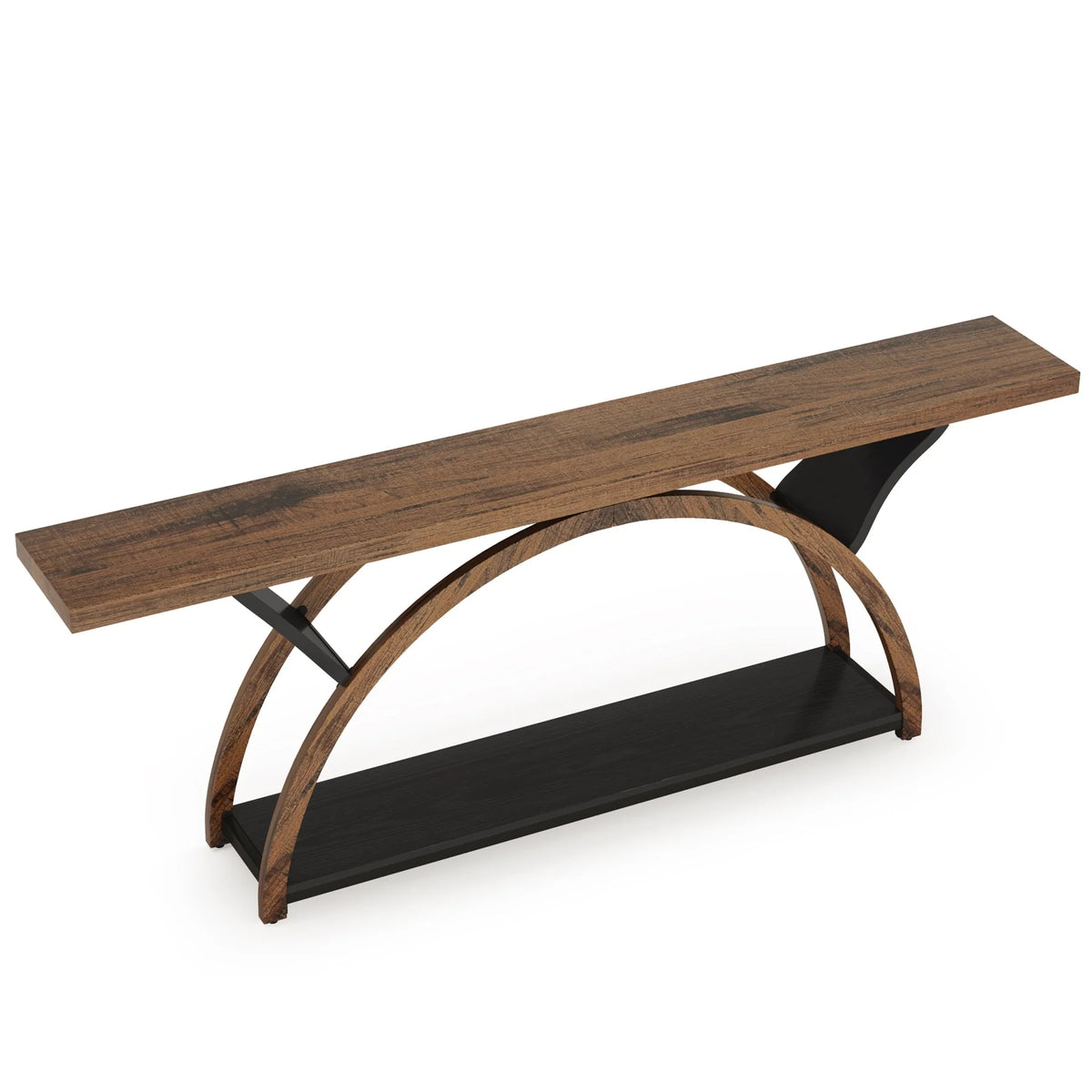 Gray 2-Tier Slim Console Sofa Table, Semi-Circular Metal Frame for Hallway