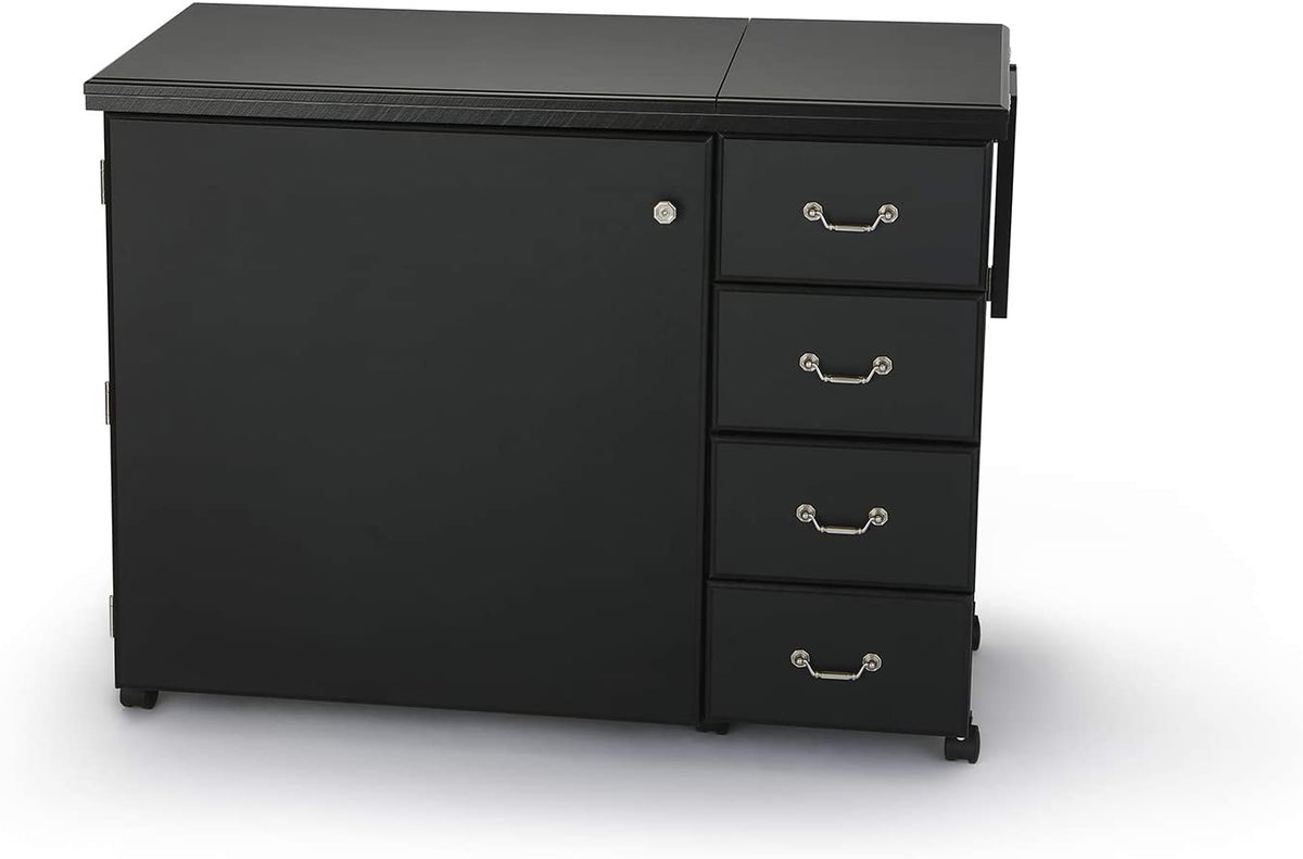 Sturdy Sewing Cabinet for Sewing, Cutting, Quilting and Crafting with Storage and Airlift, Black Finish