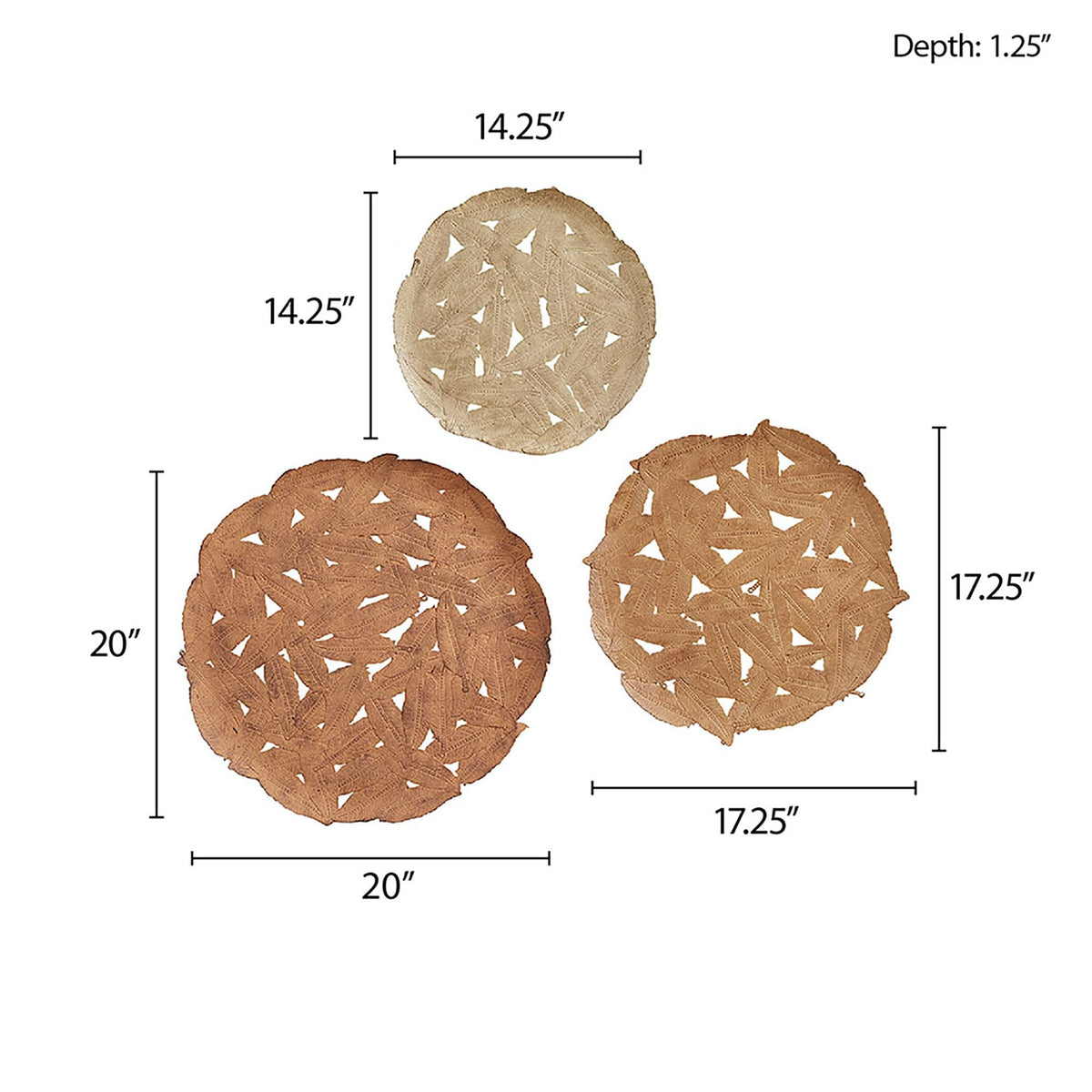 Textured Feather 3-Piece Metal Disc Wall Decor Set, Decorative Wall Art for Home