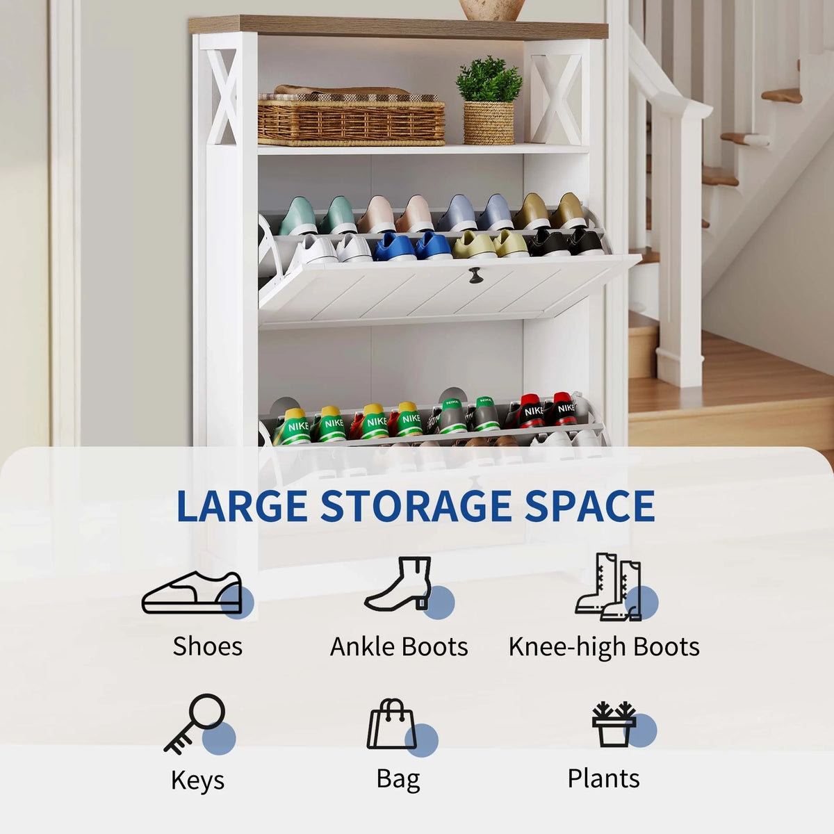 Shoe Storage Cabinet Organizer with 2 Compartments, Entryway and Hallway Shoe Cabinet