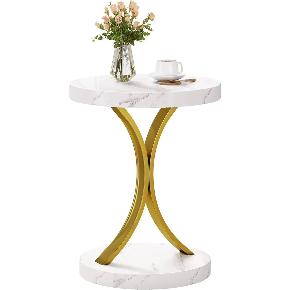 Modern Gold Console Table with Marbled Top, Sofa Table for Entryway and Hallway