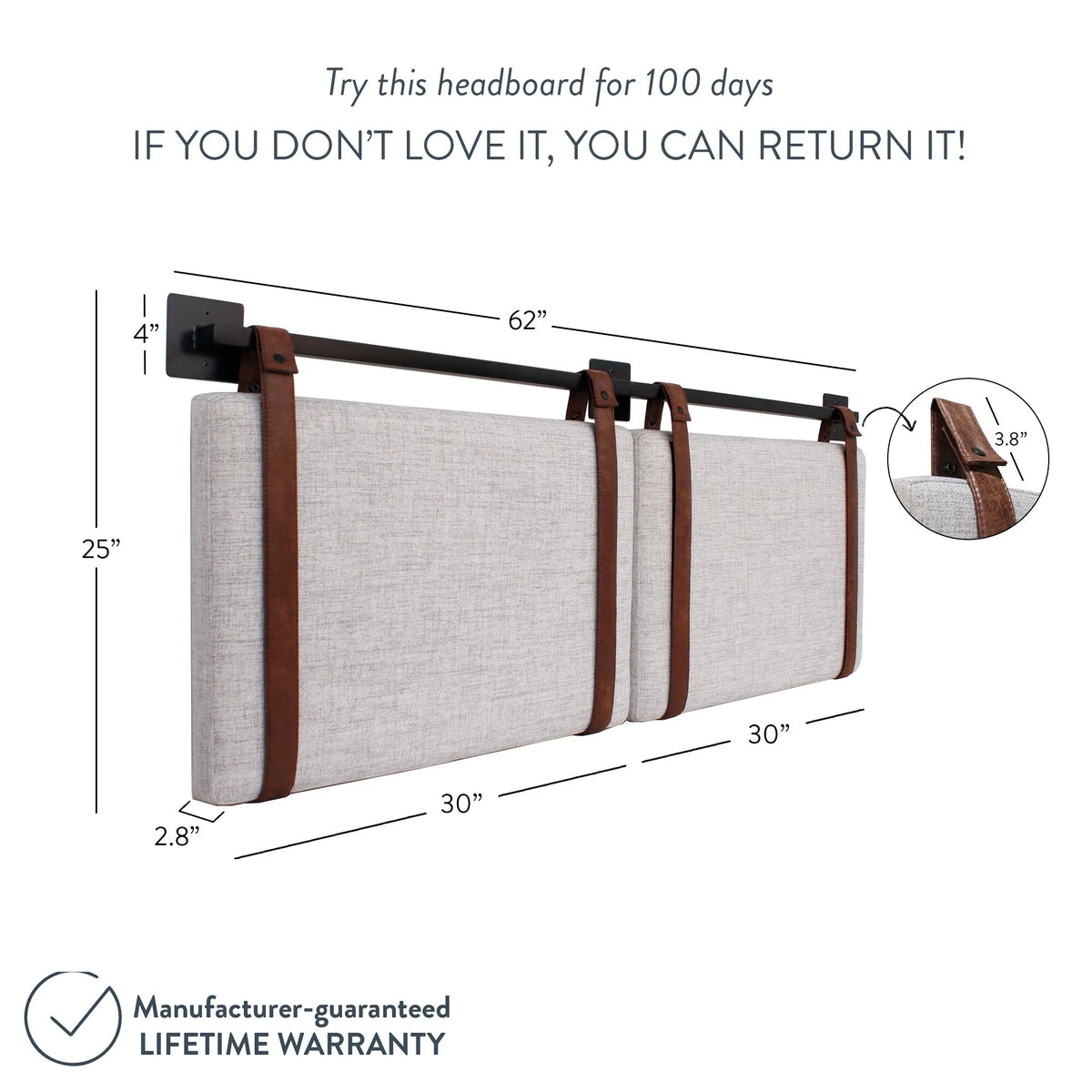 Wall Mount Upholstered Headboard with Metal Rail - Modern Bedroom Headboard