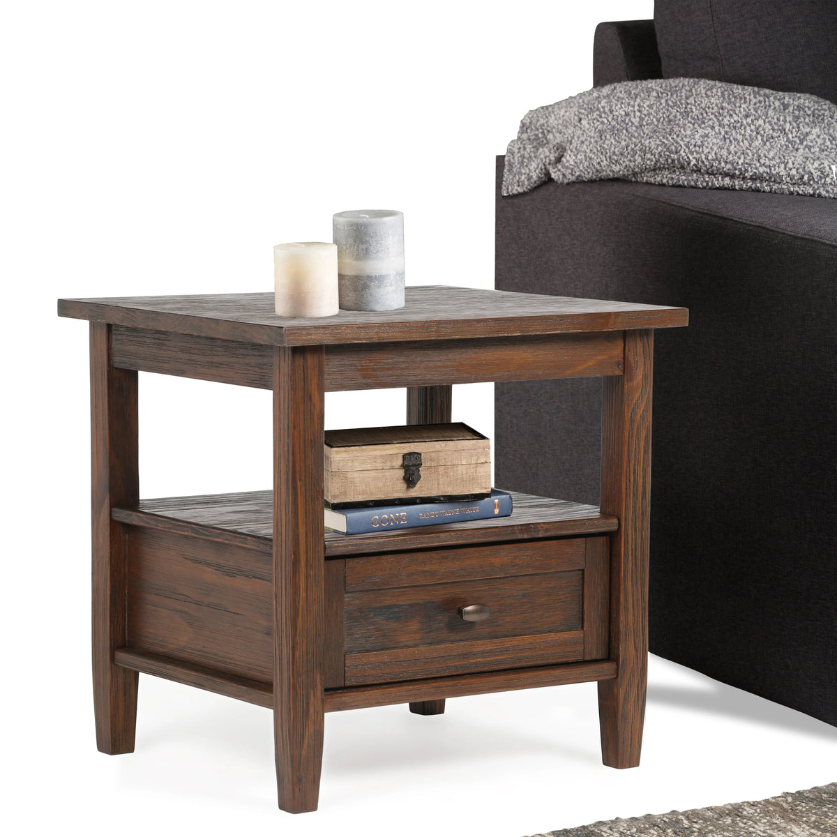 20 Inch Wide Solid Wood Rectangle End Table, Transitional Side Table