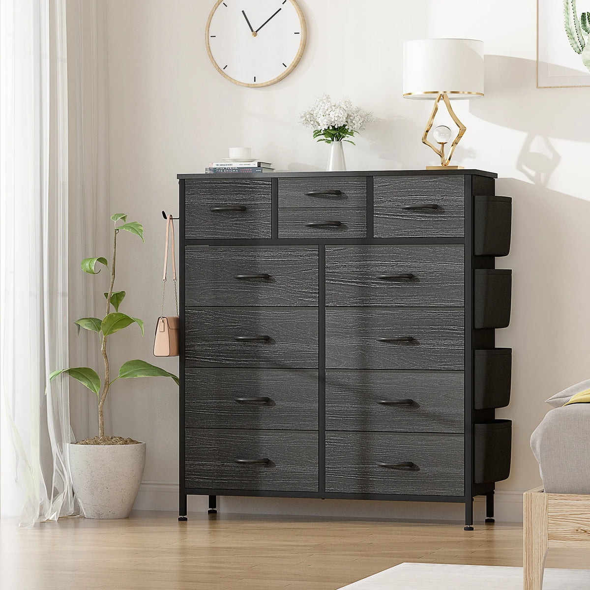12 Drawer Fabric Dresser, Tall Bedroom Chest of Drawers with Storage