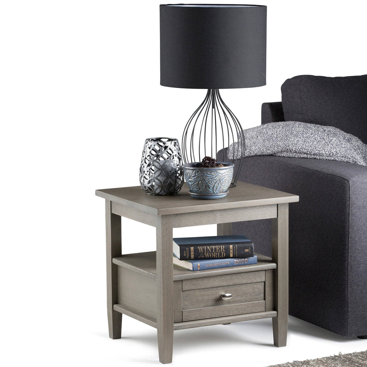 20 Inch Wide Solid Wood Rectangle End Table, Transitional Side Table