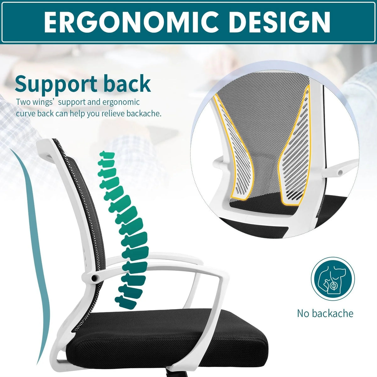 Ergonomic Mesh Office Chair with Lumbar Support, Breathable Computer Desk Chair