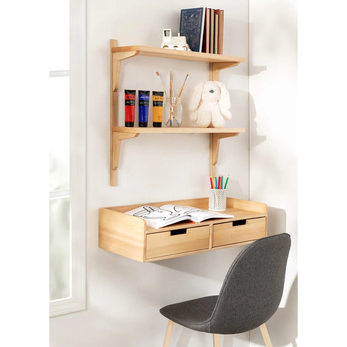 Mid-Century Wall Shelves, 24x8x24 Inch Decorative Wall Mounted Storage and Display Shelving for Home Decor