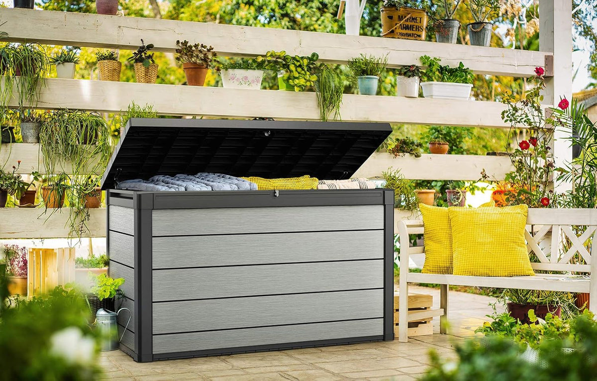 200 Gallon Resin Deck Box, Extra Large Outdoor Storage Container for Patio, Garden, Yard and Pool Area