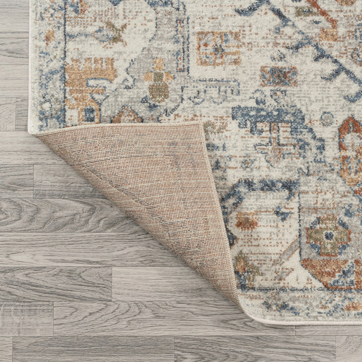 Bohemian Medallion Low-Pile Machine-Washable Area Rug, Cream and Terra