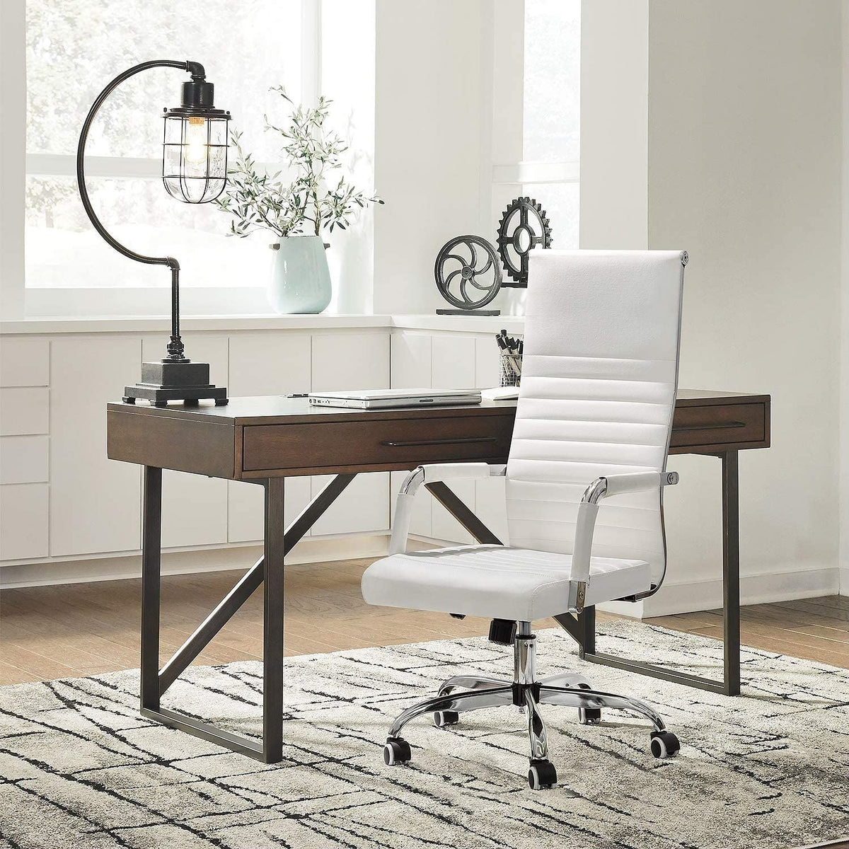 Ribbed High Back Office Chair, Ergonomic Conference Desk Chair for Home Office, Meeting Room and Workspace