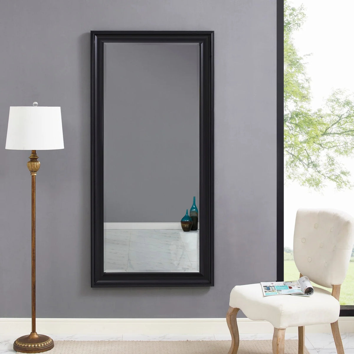 Tall Full Length Mirror, Oversized Rectangle Full Body Wall Mounted Mirror with Smooth Faux Wood Frame