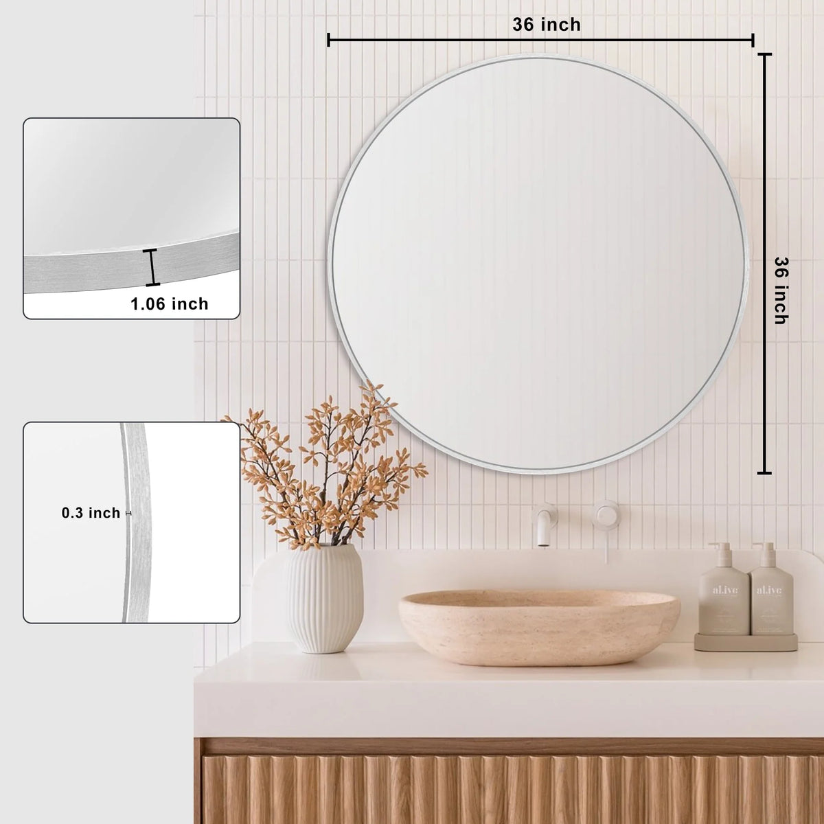 Modern Round Bathroom Vanity Mirror, Wall Mounted Circular Mirror for Bathroom, Bedroom and Home Decor